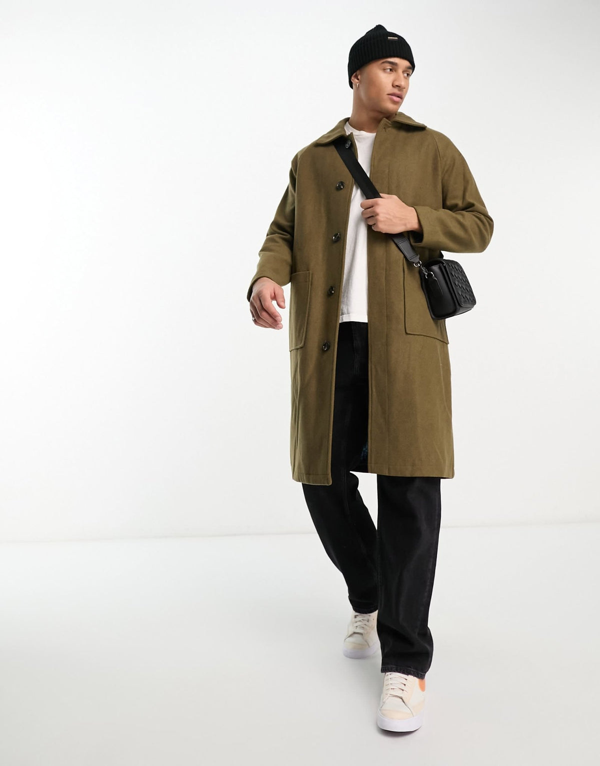 Original Penguin relaxed fit overcoat in khaki - ASOS Sample Sale