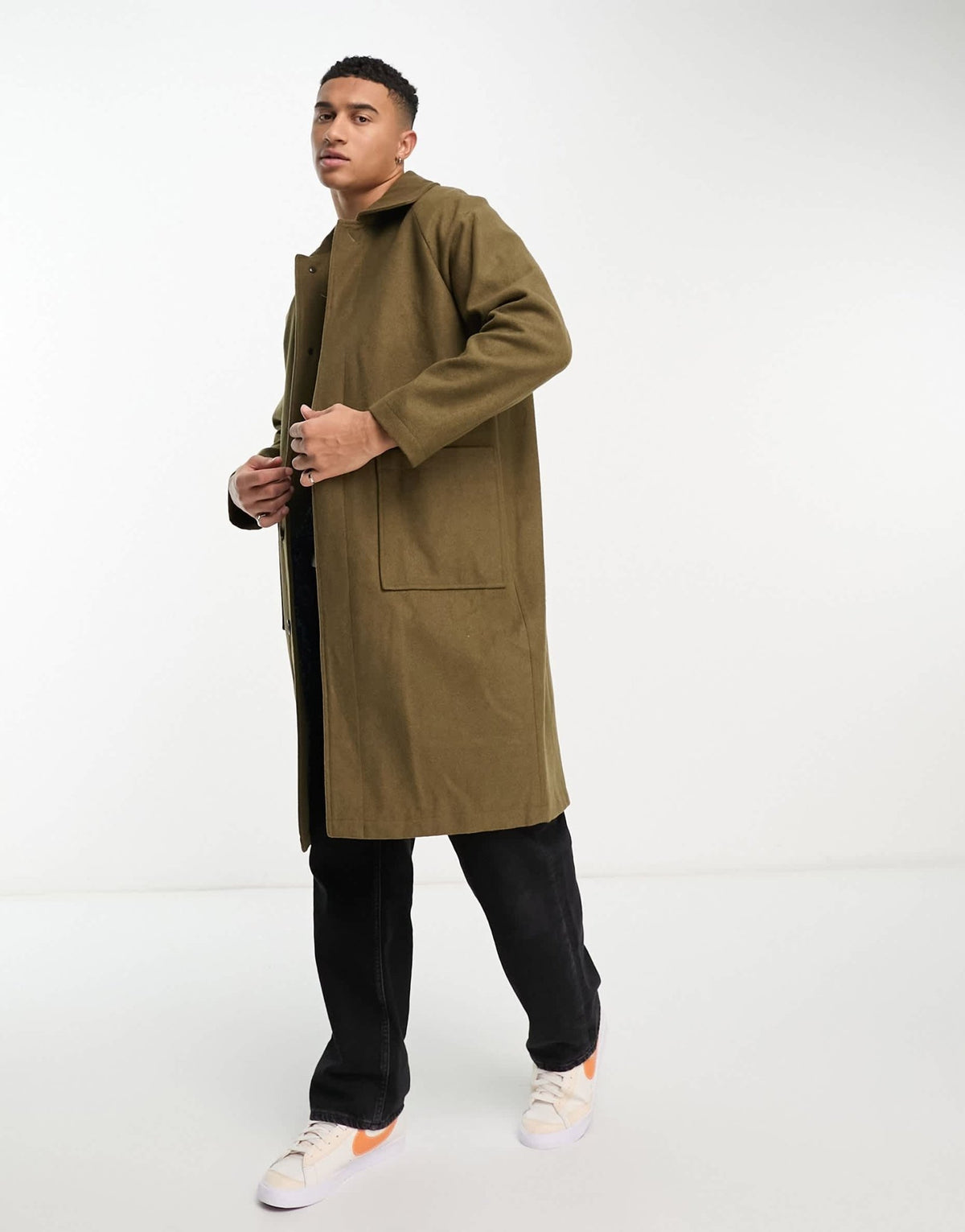 Original Penguin relaxed fit overcoat in khaki - ASOS Sample Sale
