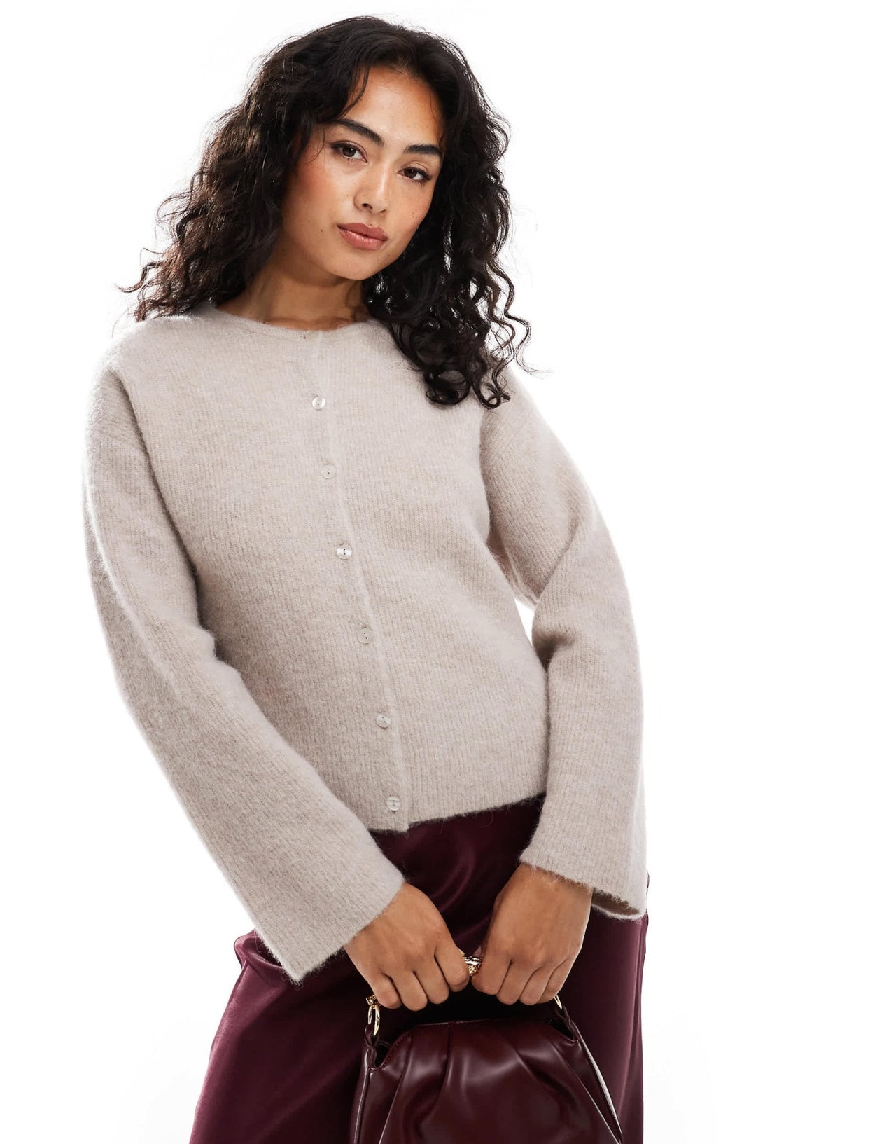 & Other Stories alpaca and wool cardigan with button front in light mole - ASOS Sample Sale