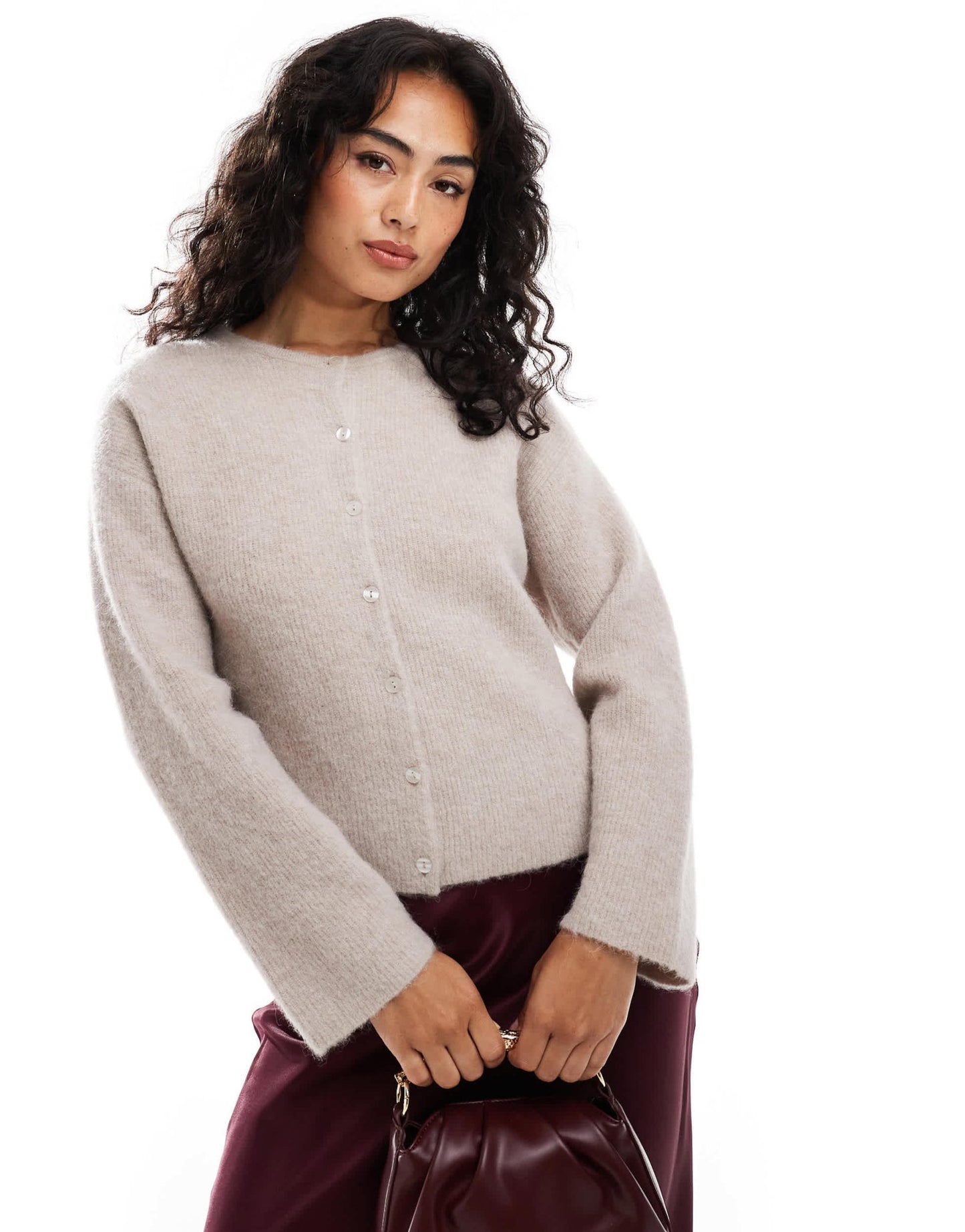 & Other Stories alpaca and wool cardigan with button front in light mole - ASOS Sample Sale