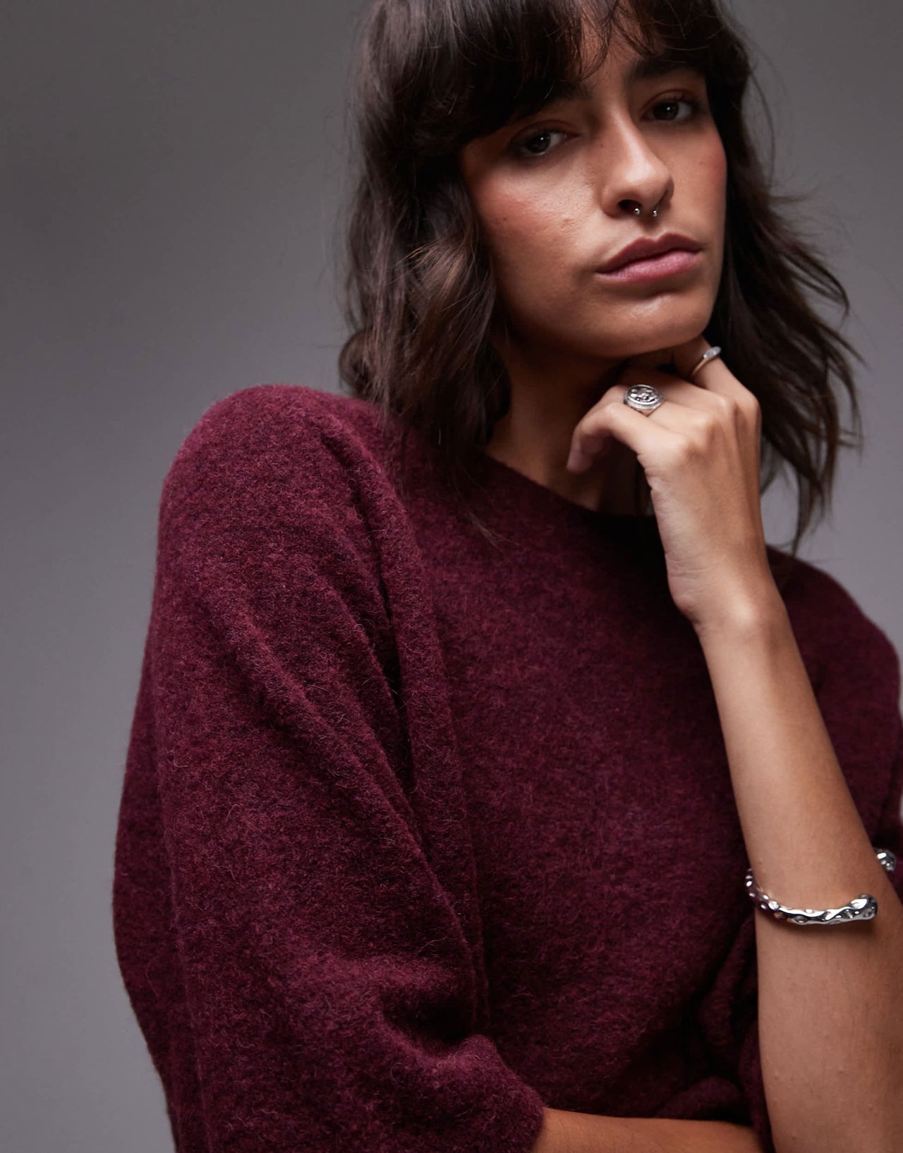 & Other Stories alpaca short sleeve knitted jumper in burgundy exclusive to ASOS - ASOS Sample Sale