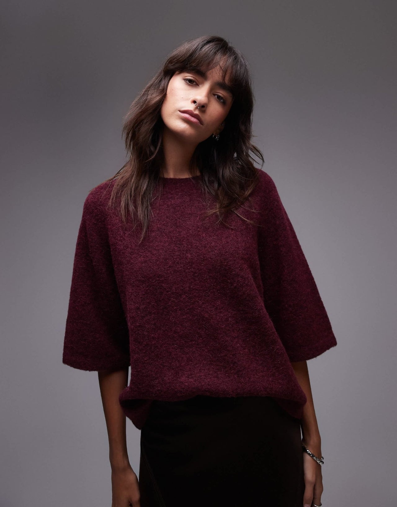 & Other Stories alpaca short sleeve knitted jumper in burgundy exclusive to ASOS - ASOS Sample Sale