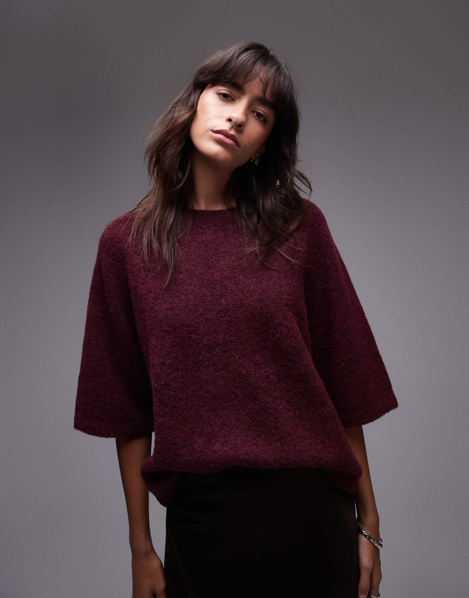 & Other Stories alpaca short sleeve knitted jumper in burgundy exclusive to ASOS - ASOS Sample Sale