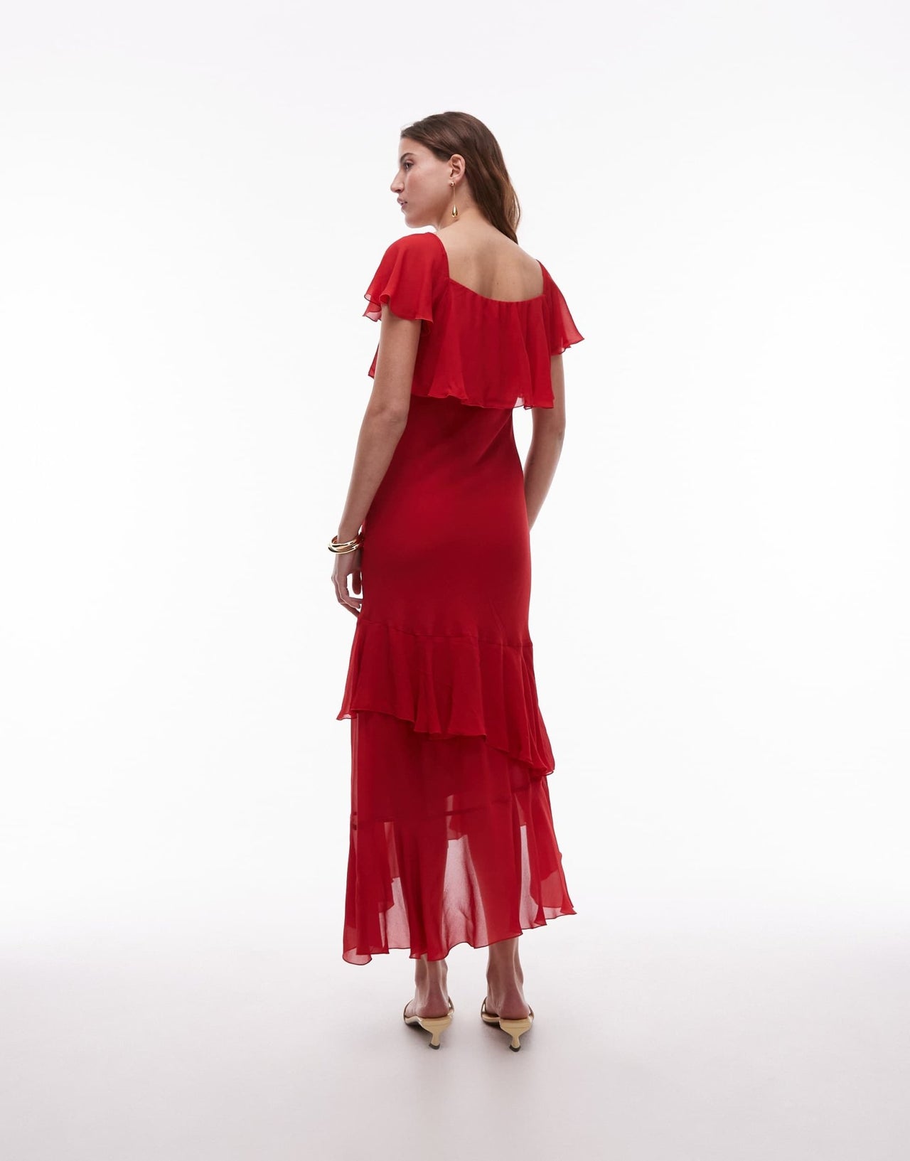& Other Stories asymmetric midaxi dress with tiered ruffles in red - ASOS Sample Sale