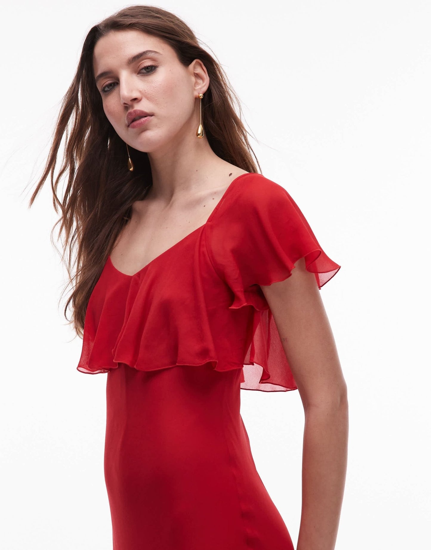 & Other Stories asymmetric midaxi dress with tiered ruffles in red - ASOS Sample Sale