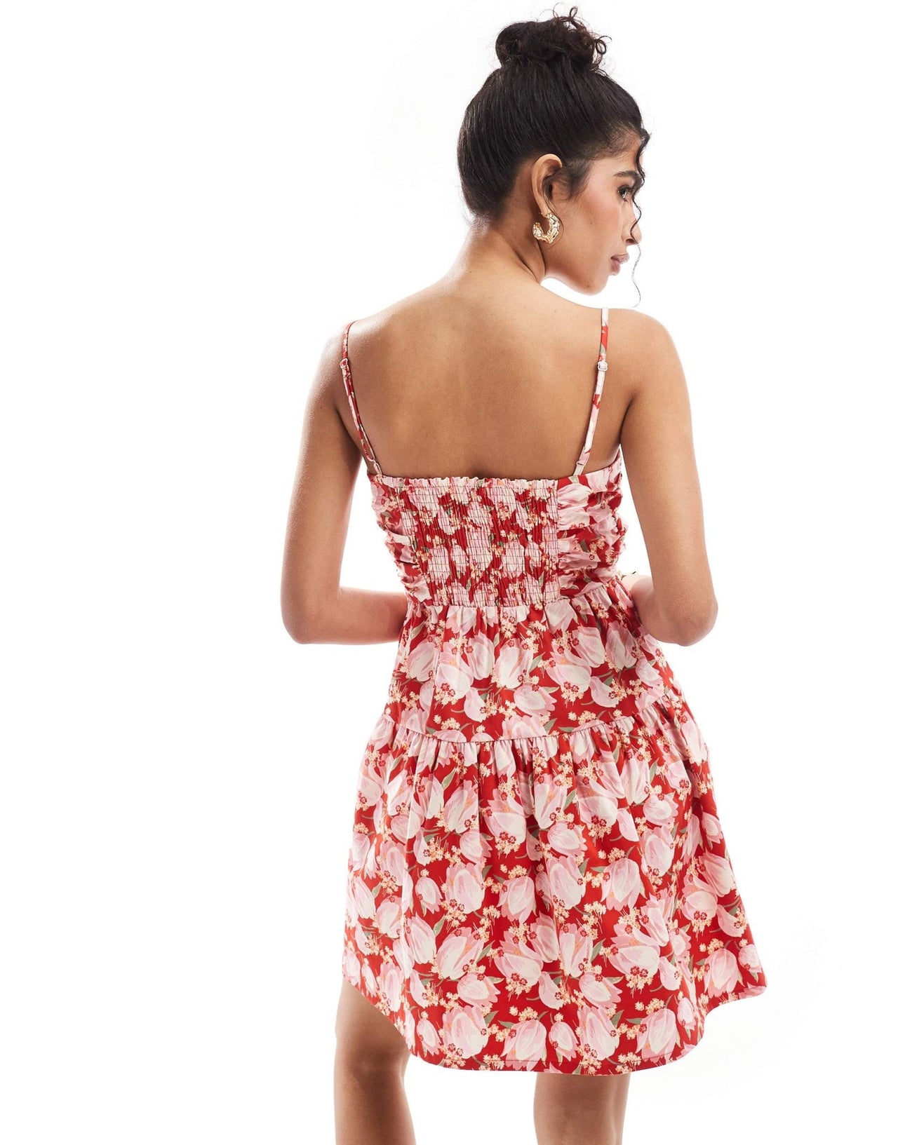 & Other Stories babydoll mini dress with pleated bodice in red floral print - ASOS Sample Sale
