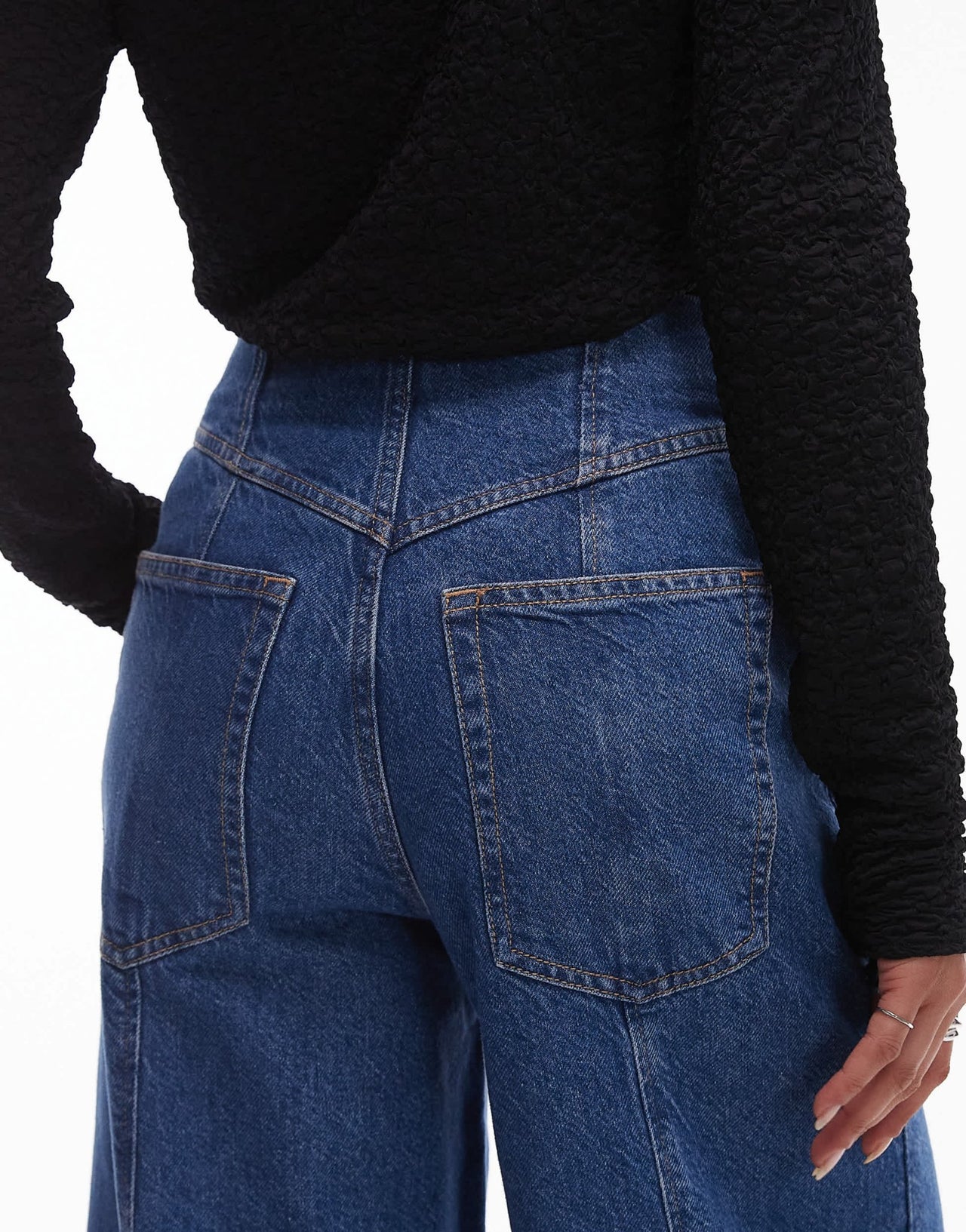 & Other Stories barrel leg jeans with front seam and corset wait seam detail in clean blue wash - ASOS Sample Sale