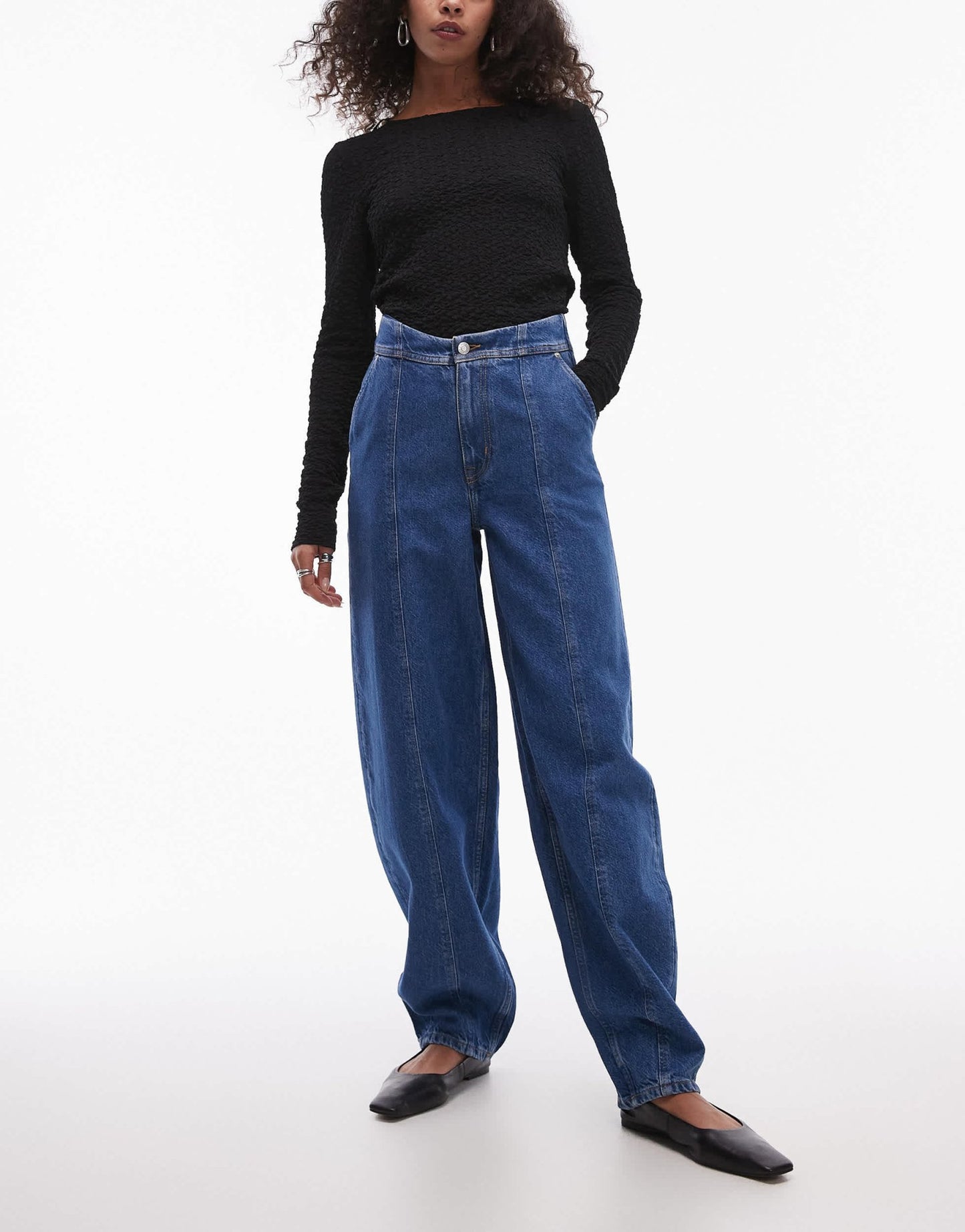 & Other Stories barrel leg jeans with front seam and corset wait seam detail in clean blue wash - ASOS Sample Sale