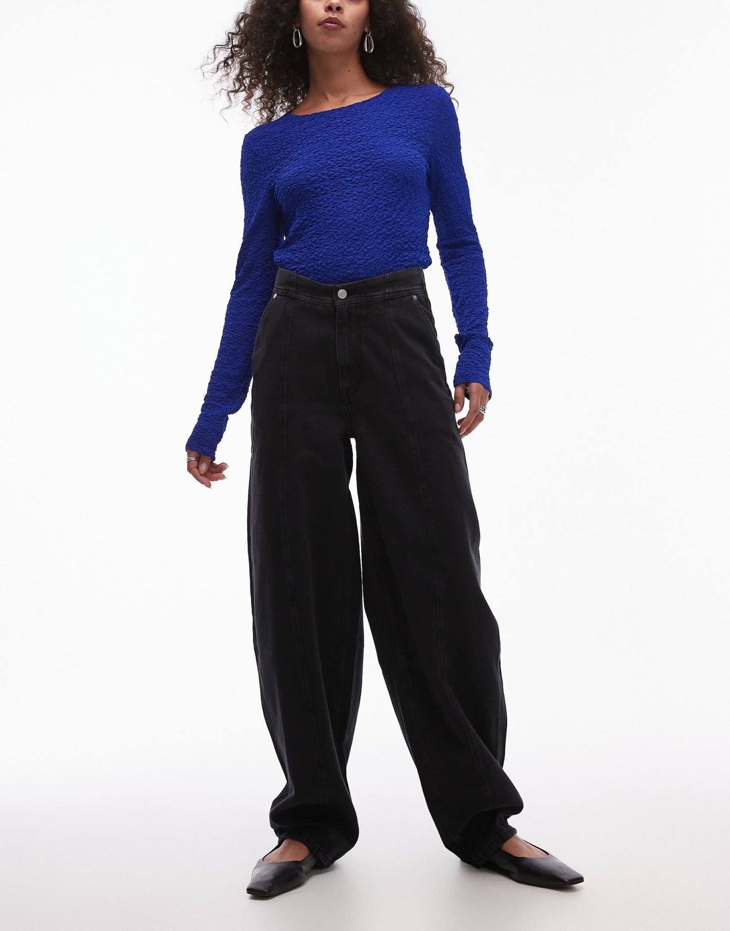 & Other Stories barrel leg jeans with front seam and corset wait seam detail in washed black - ASOS Sample Sale