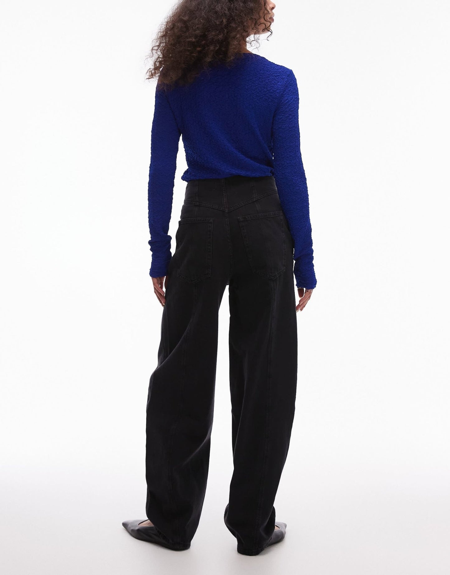 & Other Stories barrel leg jeans with front seam and corset wait seam detail in washed black - ASOS Sample Sale
