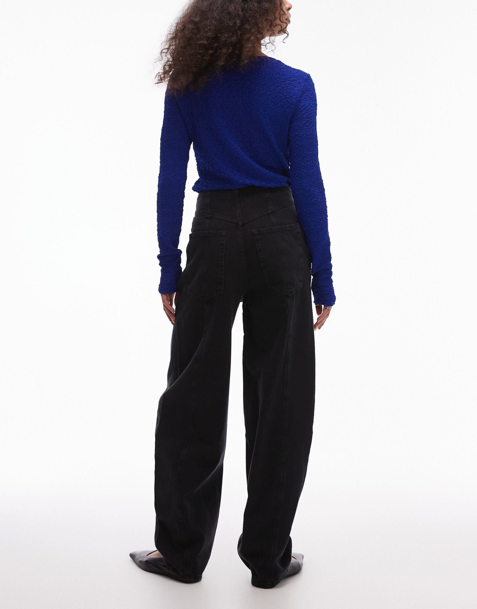& Other Stories barrel leg jeans with front seam and corset wait seam detail in washed black - ASOS Sample Sale