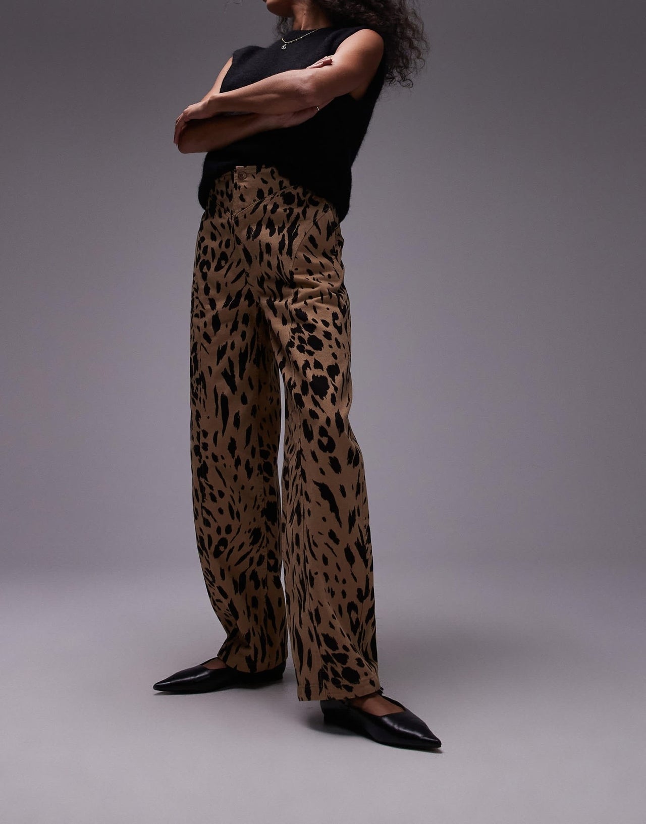 & Other Stories barrel leg trousers with seam detail in leopard print - ASOS Sample Sale