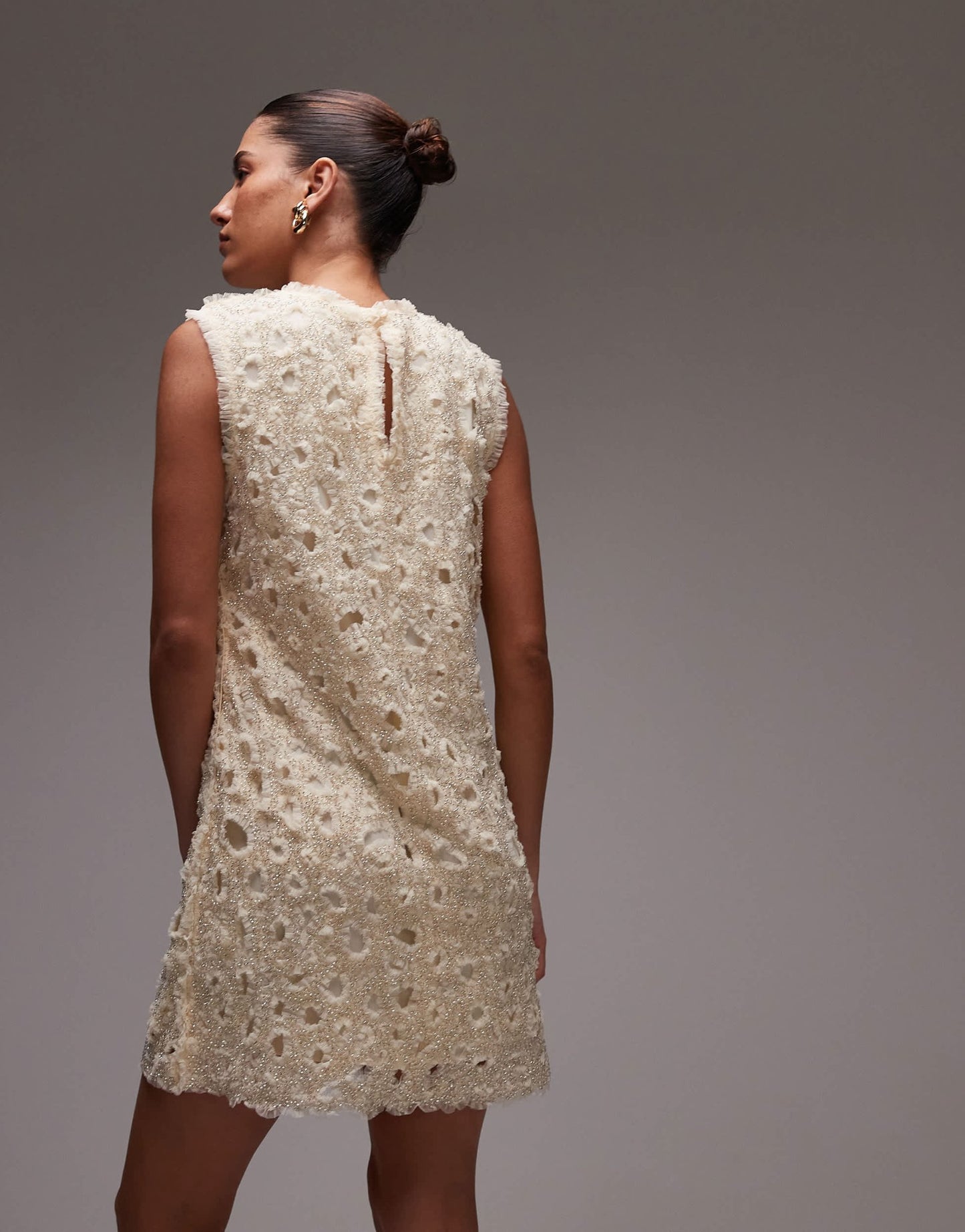& Other Stories beaded tulle mini dress with cut work detail in cream - ASOS Sample Sale