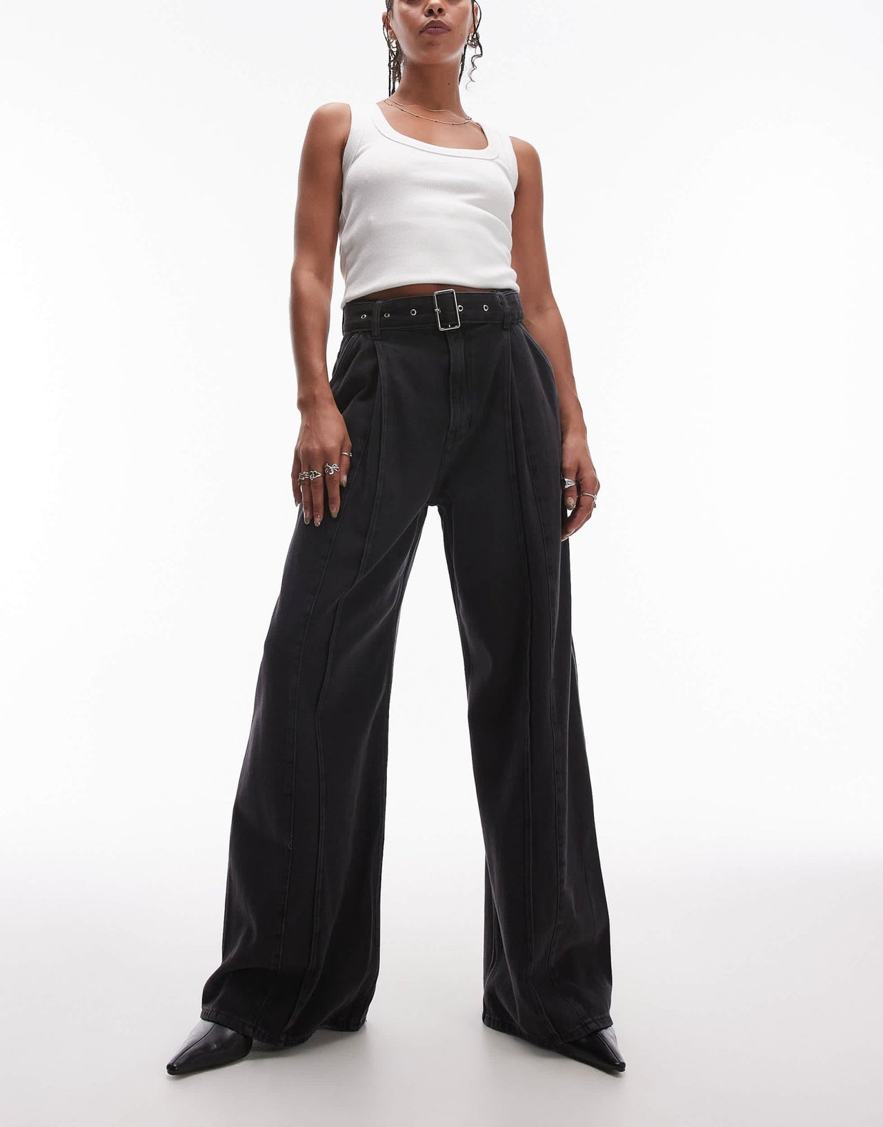 & Other Stories belted wide jean jeans with front seam detail in black - ASOS Sample Sale