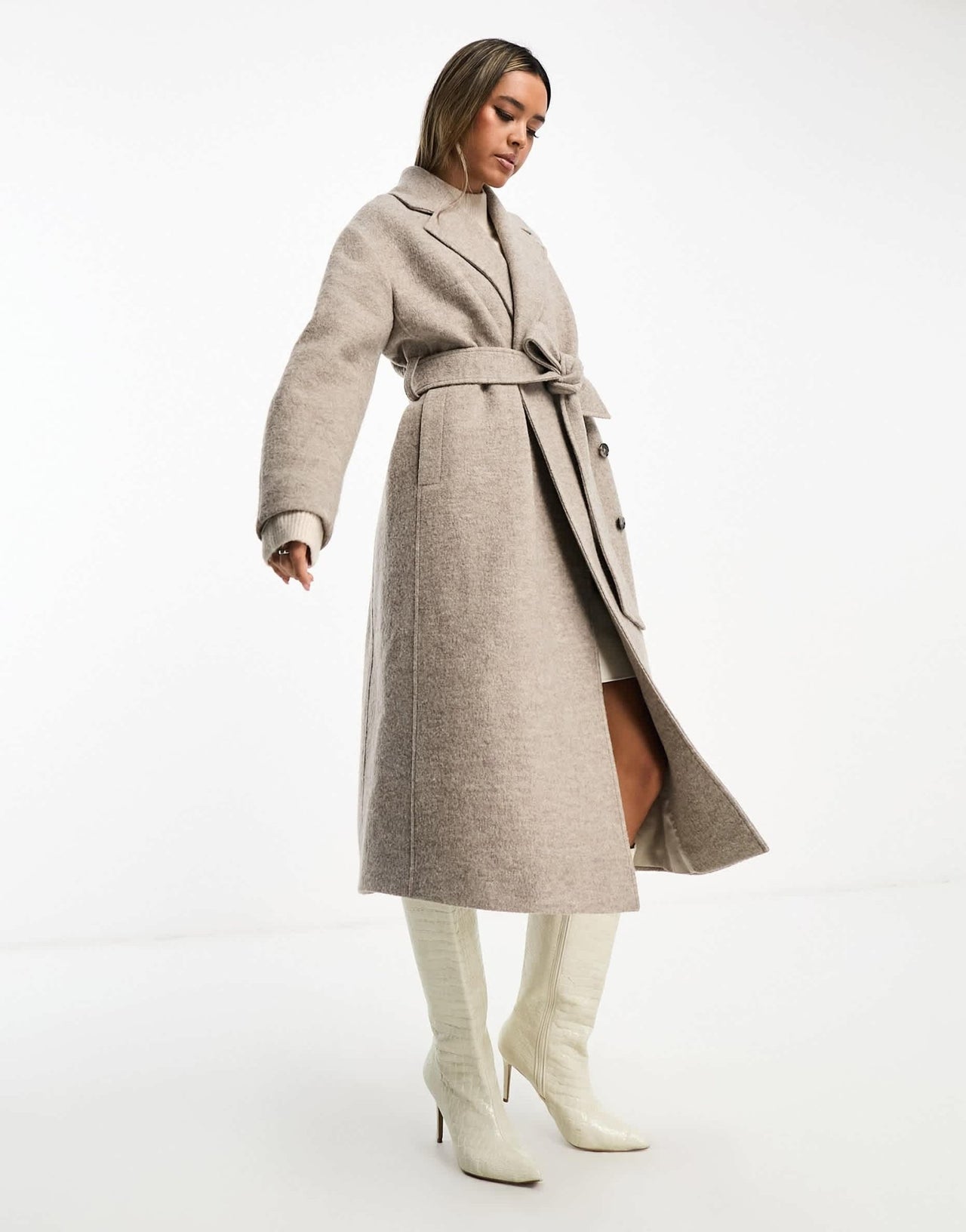 & Other Stories belted wool coat in mole - ASOS Sample Sale