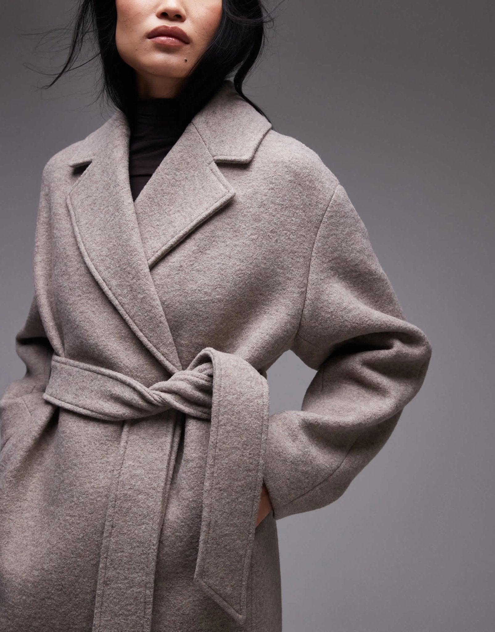 & Other Stories belted wool coat in mole - ASOS Sample Sale