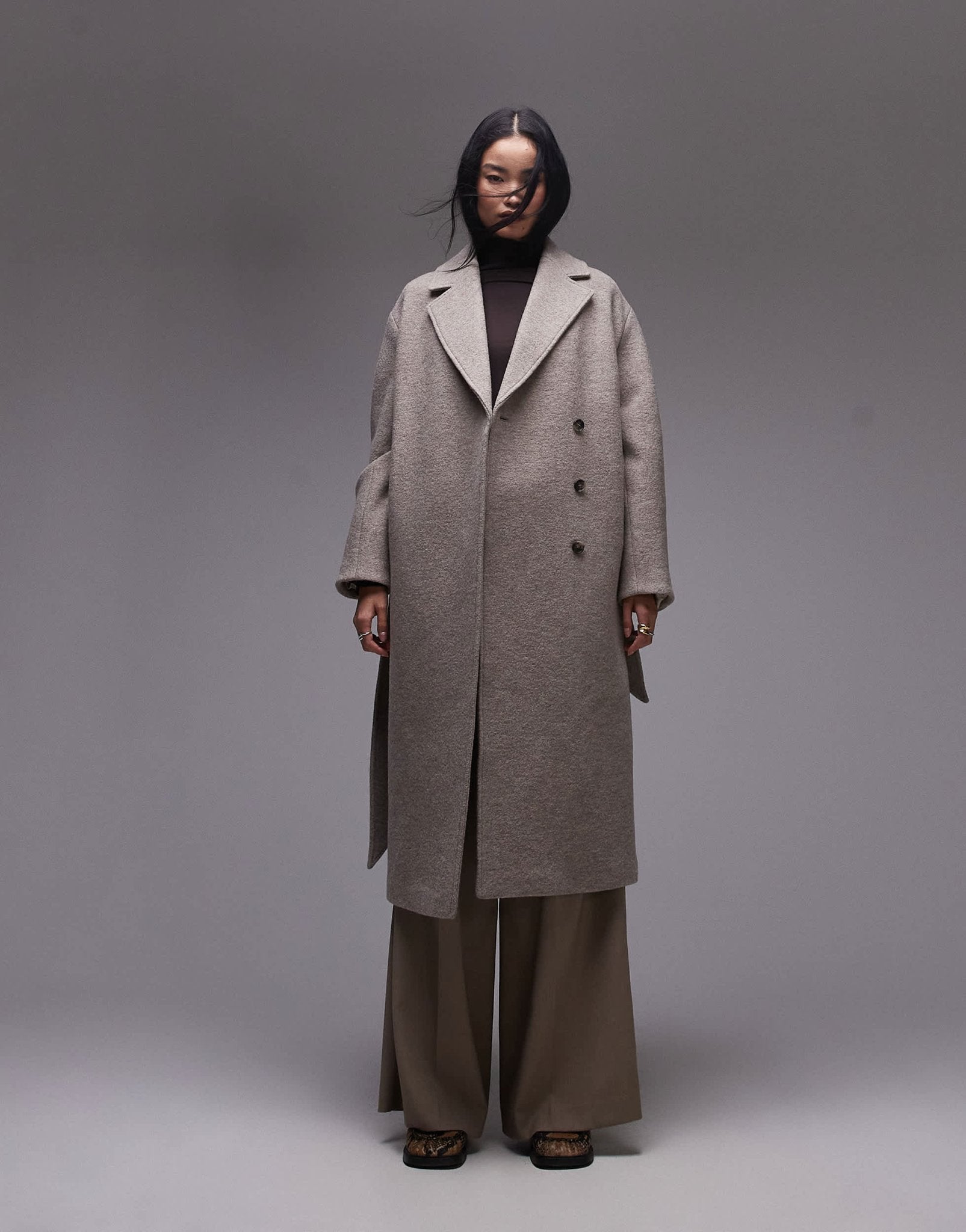 & Other Stories belted wool coat in mole - ASOS Sample Sale