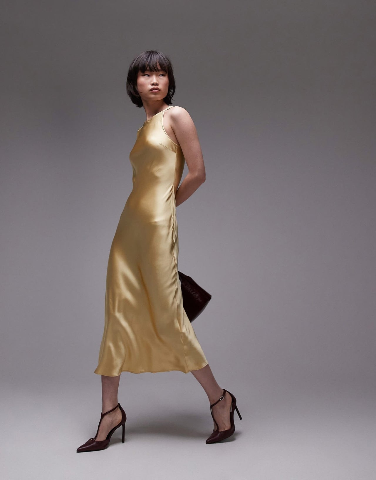 & Other Stories bias cut satin midi dress in light yellow - ASOS Sample Sale