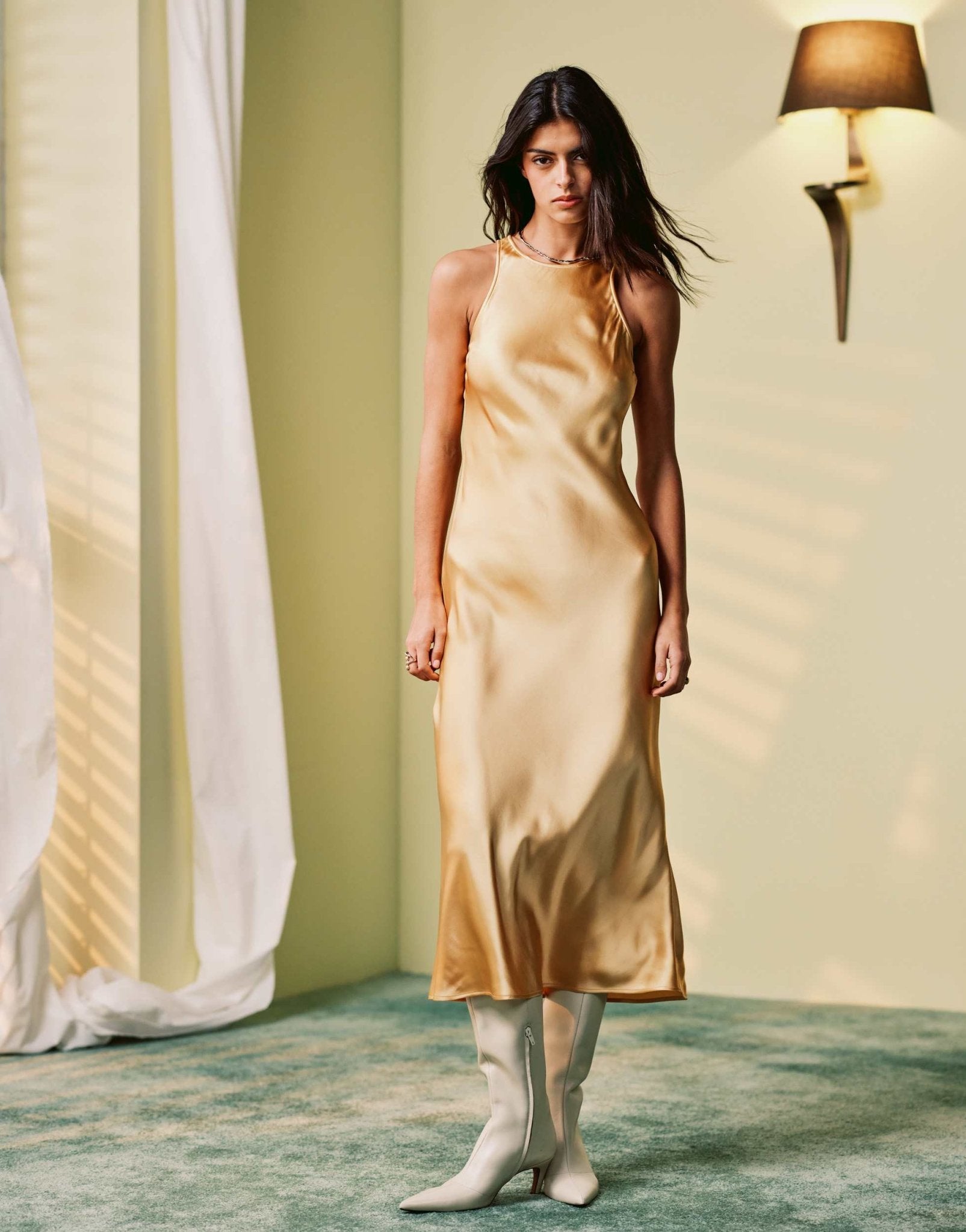 & Other Stories bias cut satin midi dress in yellow – ASOS Sample Sale