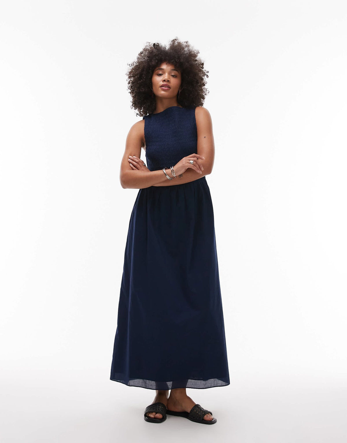& Other Stories boat neck maxi dress with smocked bodice in blue - ASOS Sample Sale