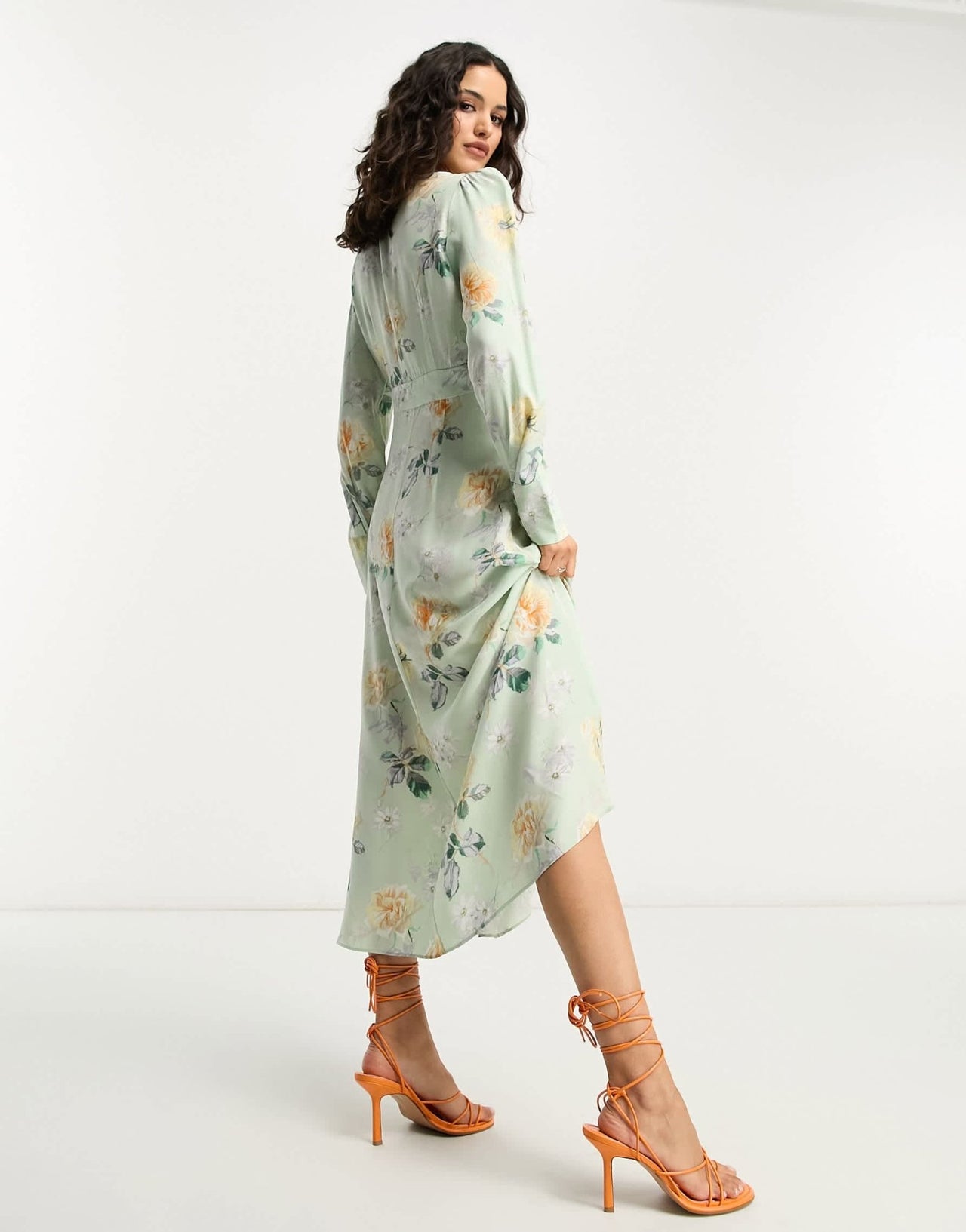 & Other Stories button detail midi dress in green floral - ASOS Sample Sale