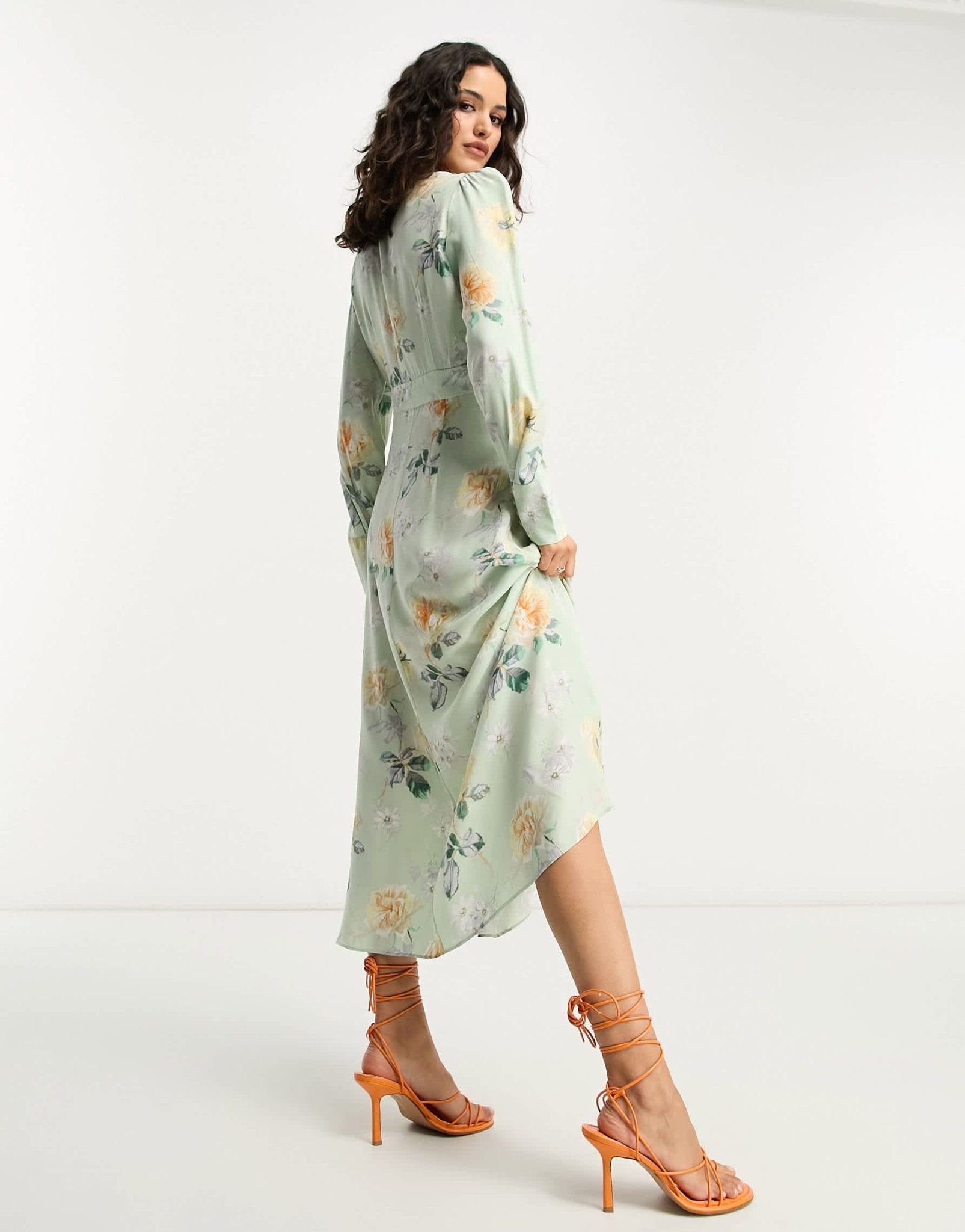 & Other Stories button detail midi dress in green floral - ASOS Sample Sale