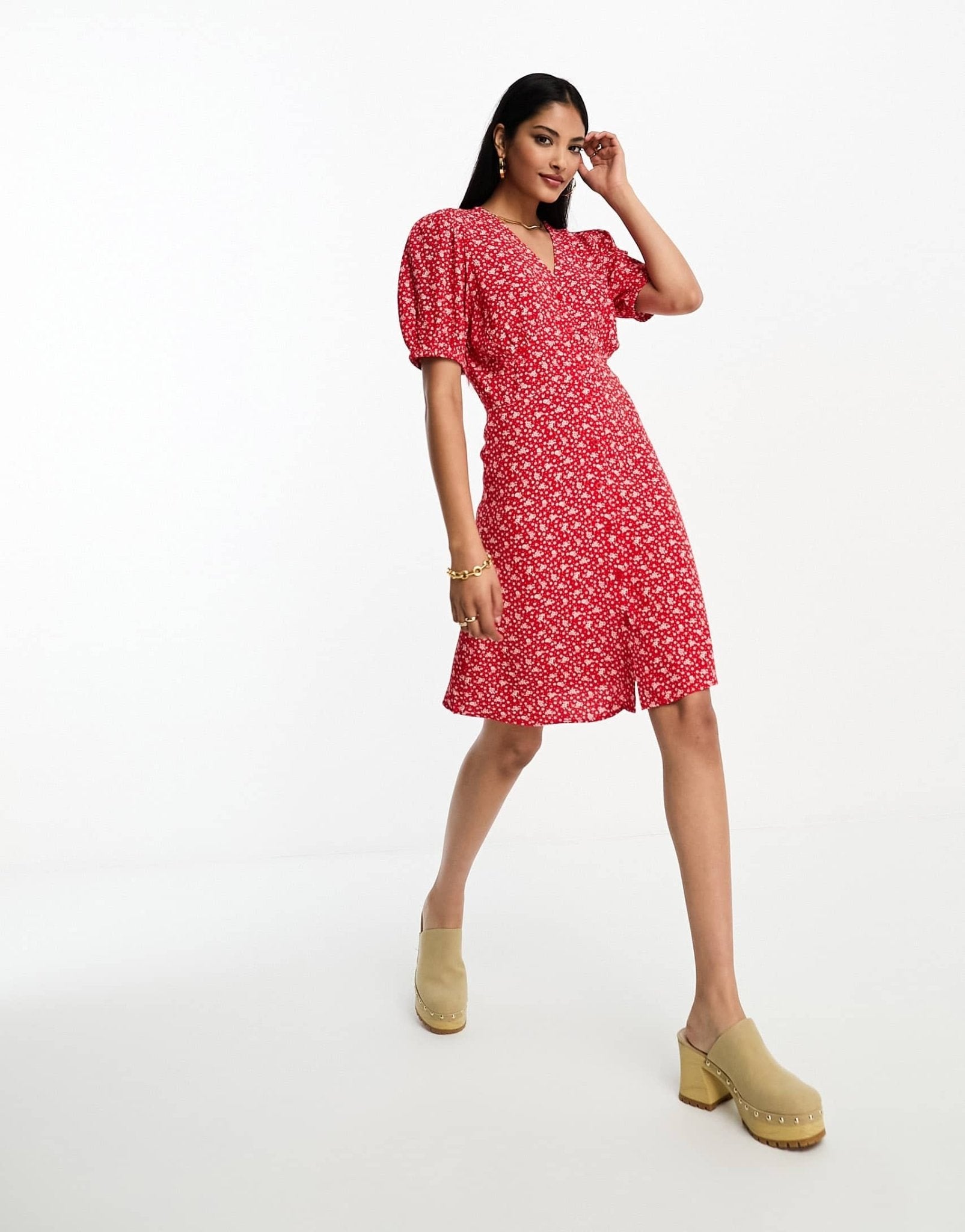 & Other Stories button through mini dress in red floral - ASOS Sample Sale