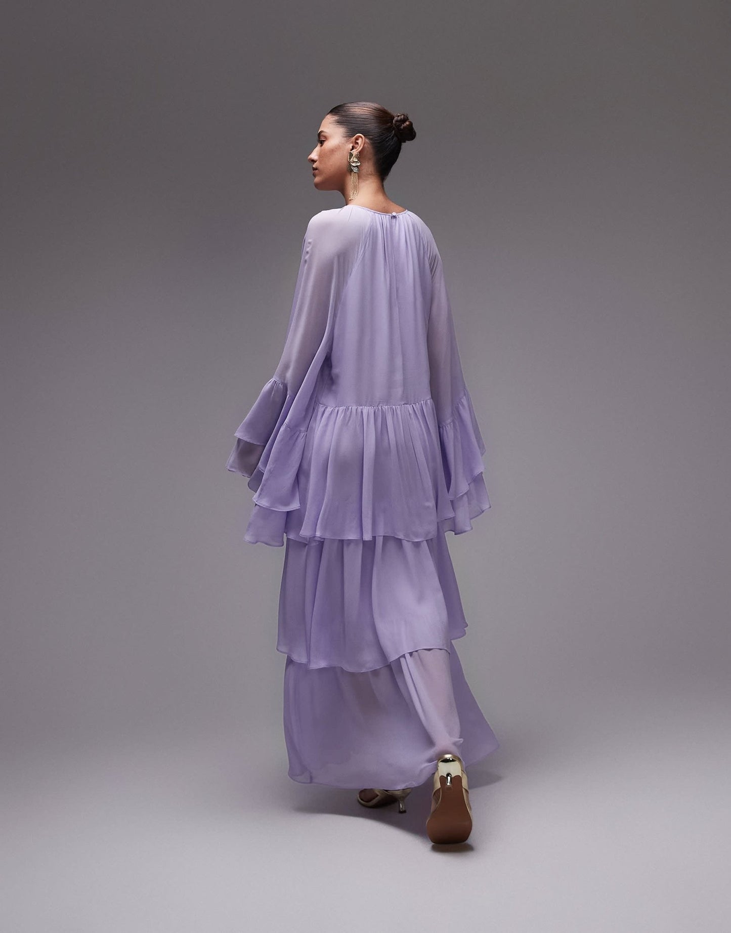 & Other Stories chiffon maxi dress with ruffles and tiered volume hem in lilac - ASOS Sample Sale
