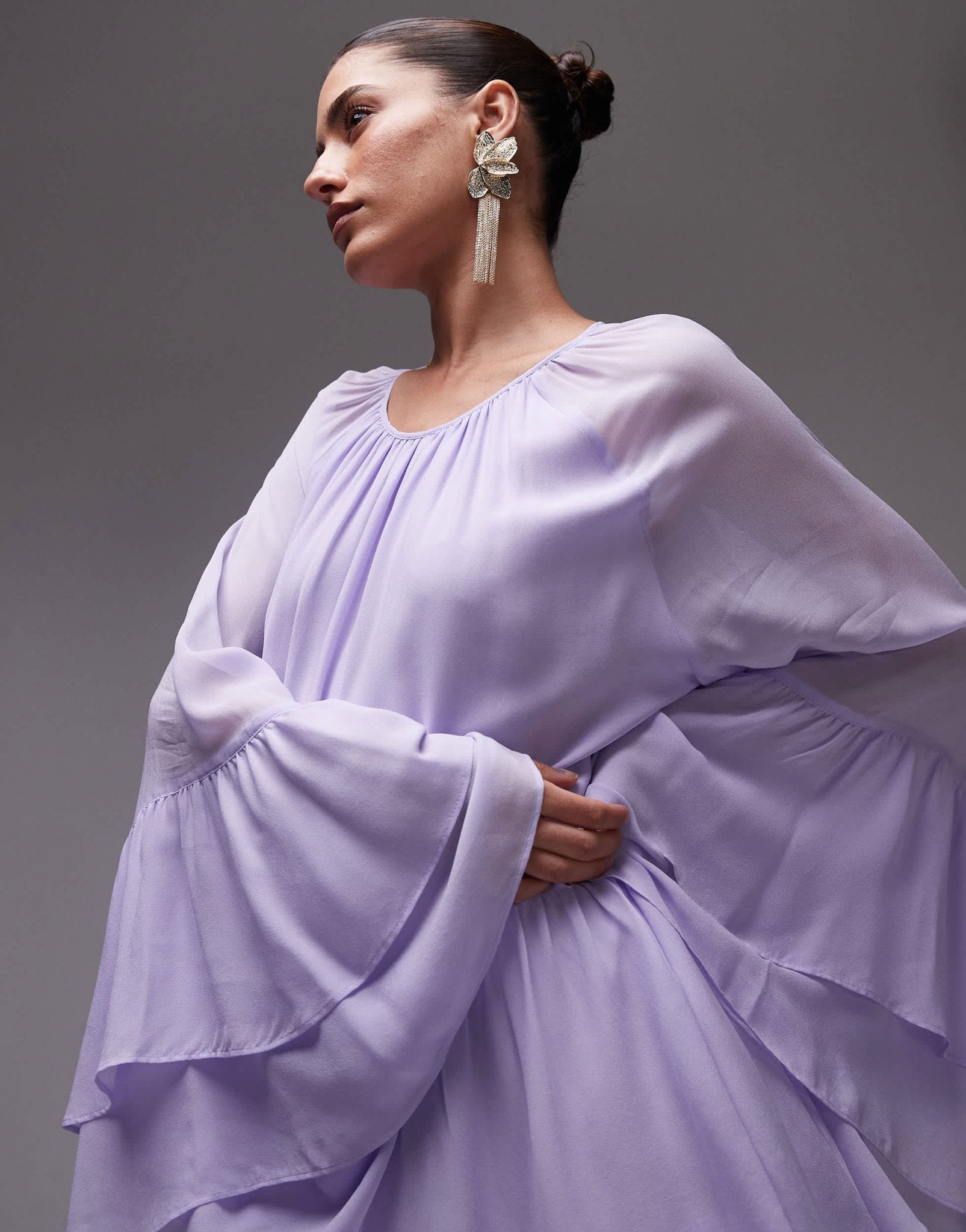 & Other Stories chiffon maxi dress with ruffles and tiered volume hem in lilac - ASOS Sample Sale