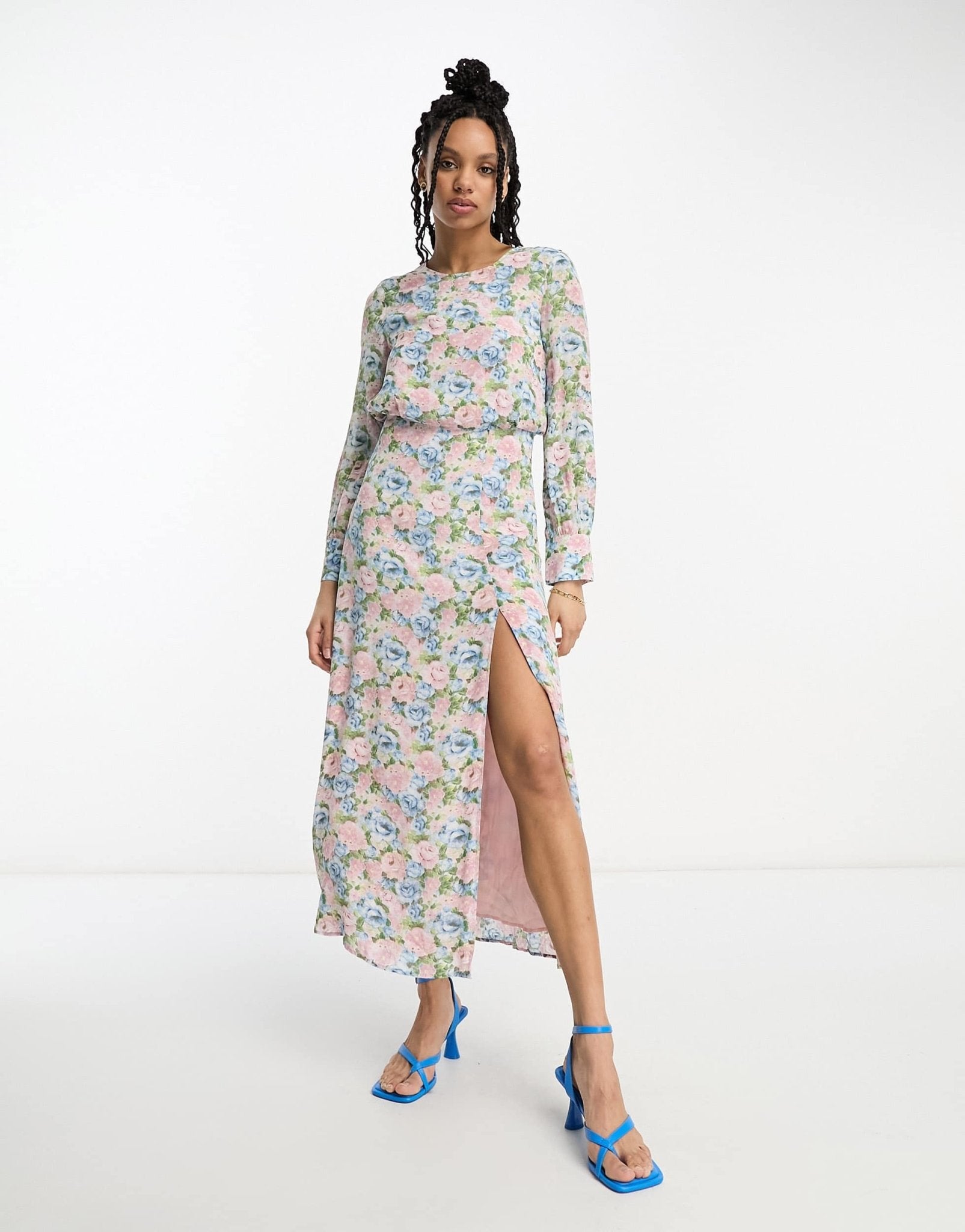 & Other Stories chiffon midaxi dress with split in multi floral - ASOS Sample Sale