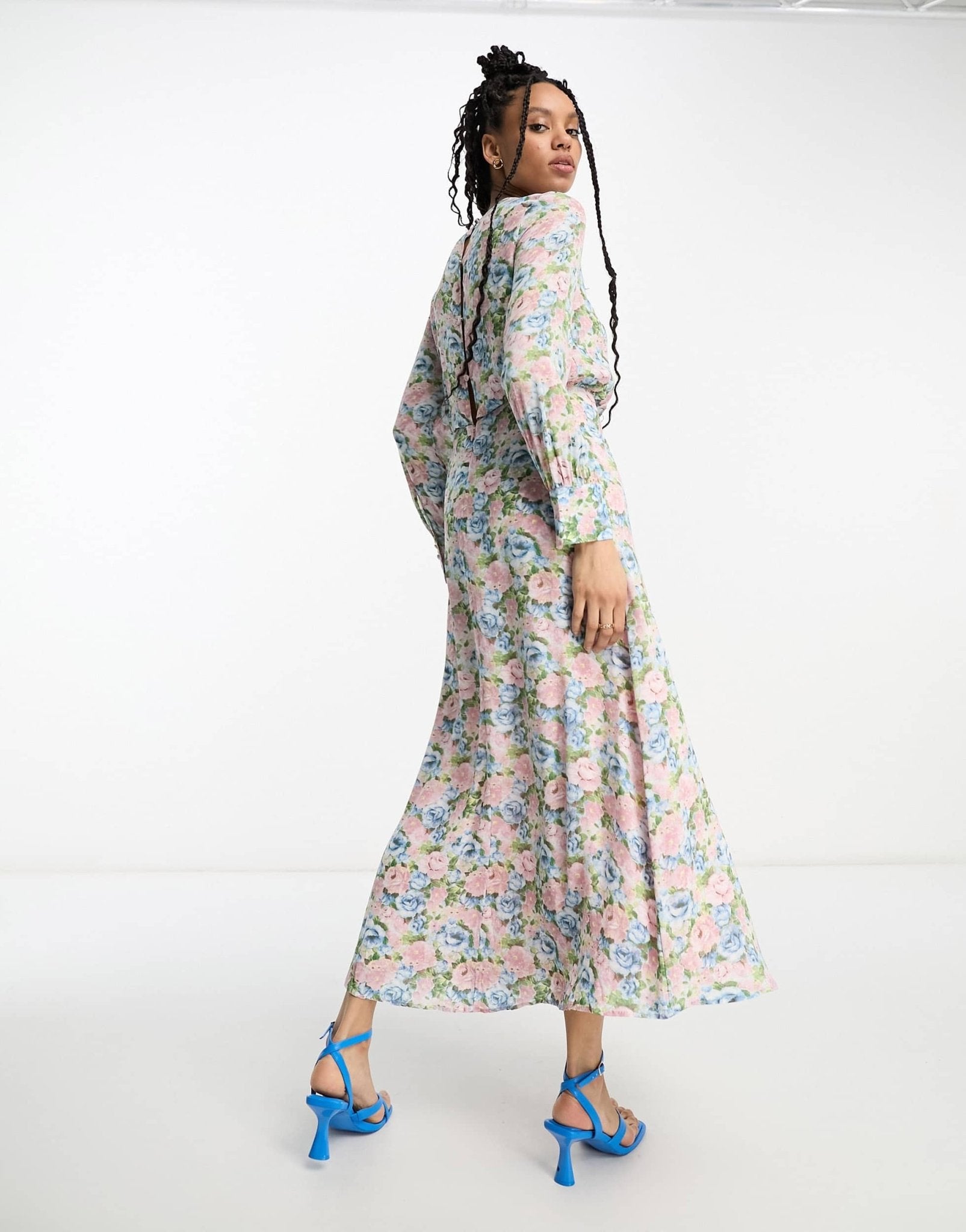 & Other Stories chiffon midaxi dress with split in multi floral - ASOS Sample Sale