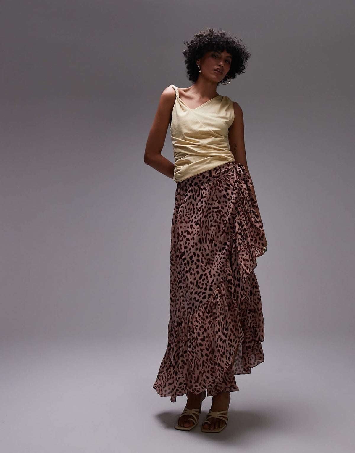 & Other Stories chiffon tiered maxi skirt with asymmetric hem in leopard print - ASOS Sample Sale