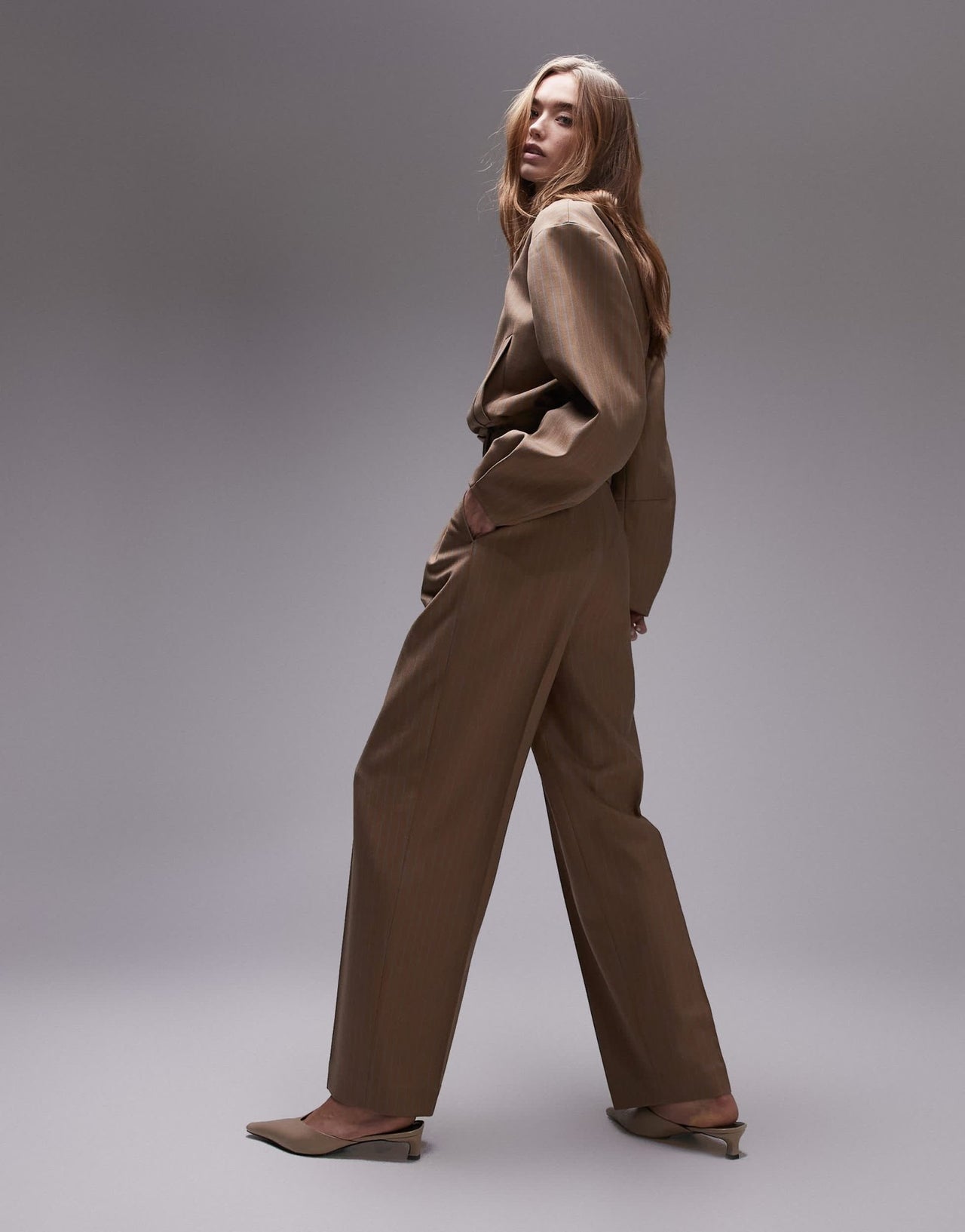& Other Stories co - ord lux belted trousers in beige stripes - ASOS Sample Sale