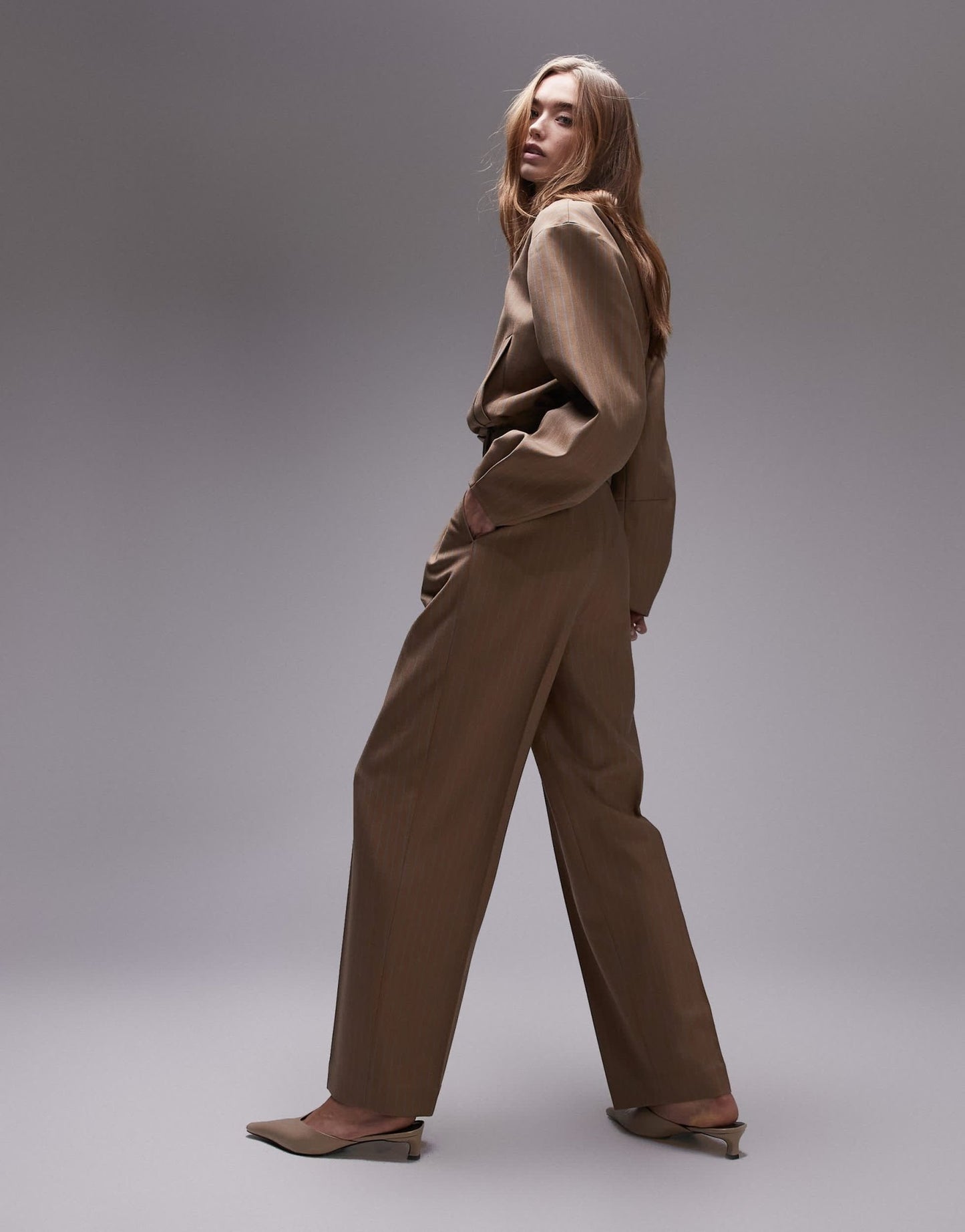 & Other Stories co - ord lux belted trousers in beige stripes - ASOS Sample Sale