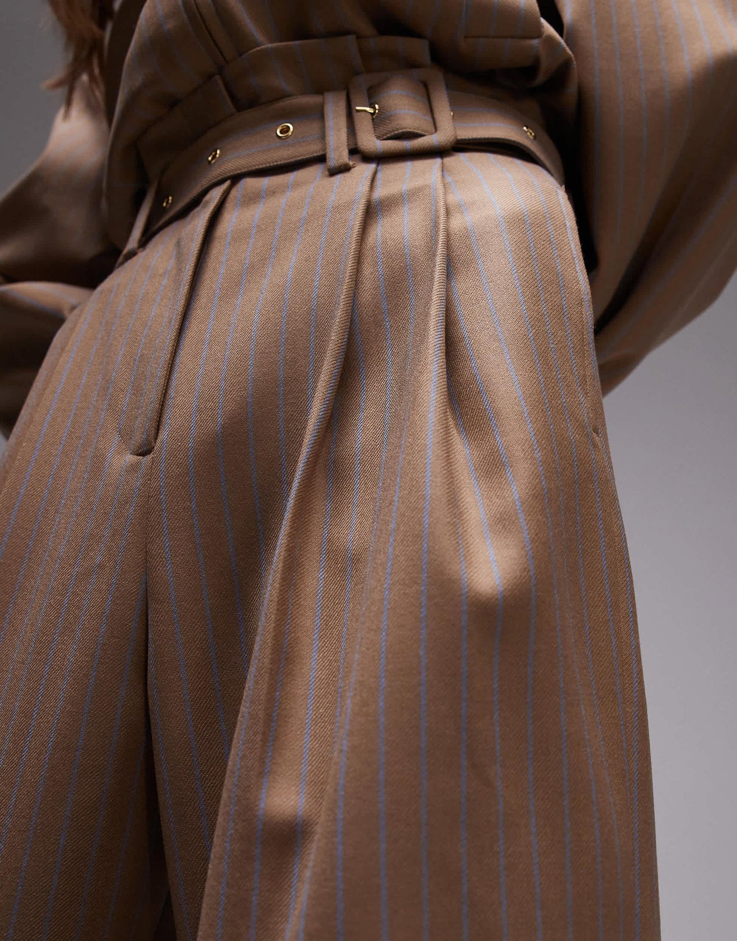 & Other Stories co - ord lux belted trousers in beige stripes - ASOS Sample Sale