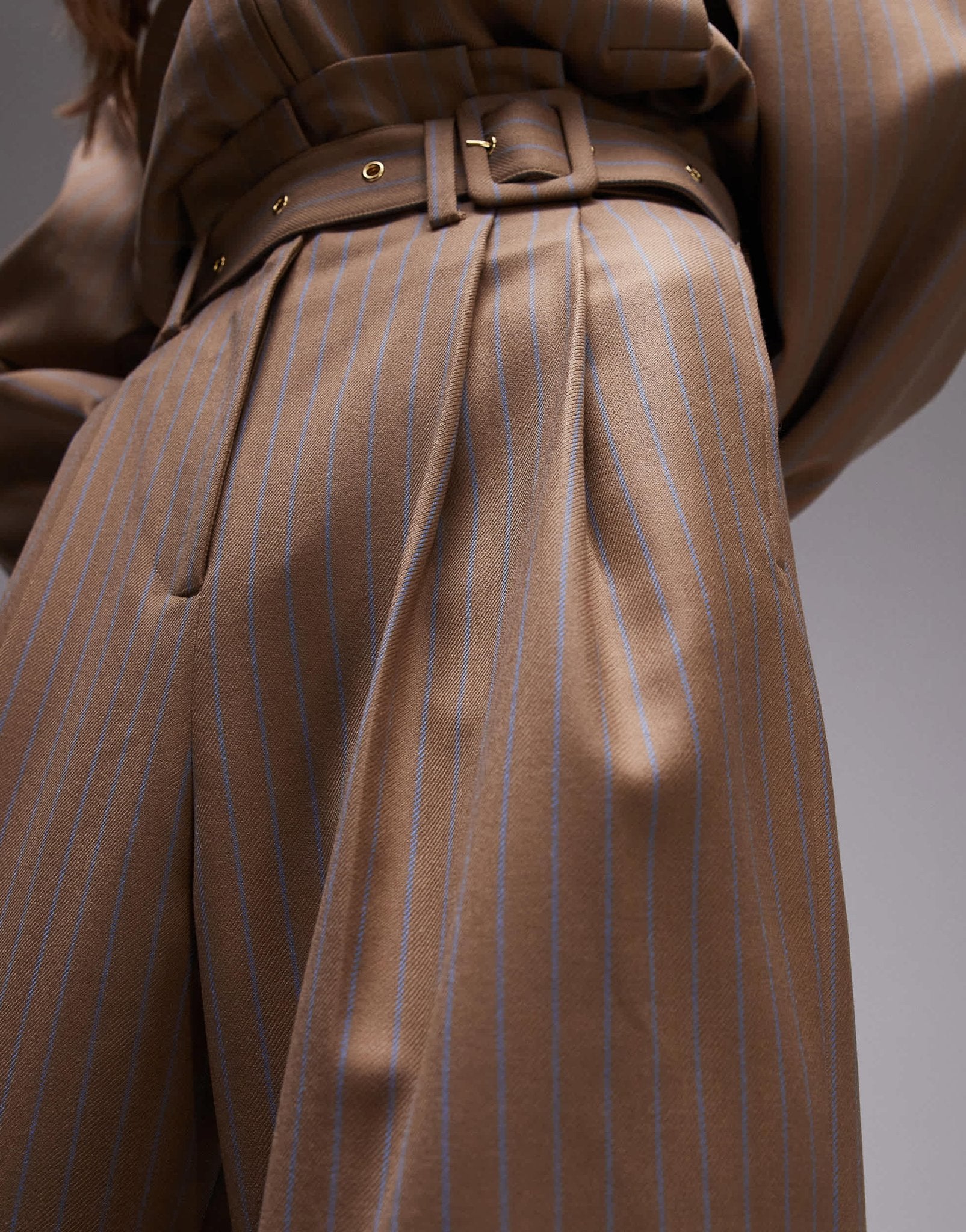 & Other Stories co - ord lux belted trousers in beige stripes - ASOS Sample Sale