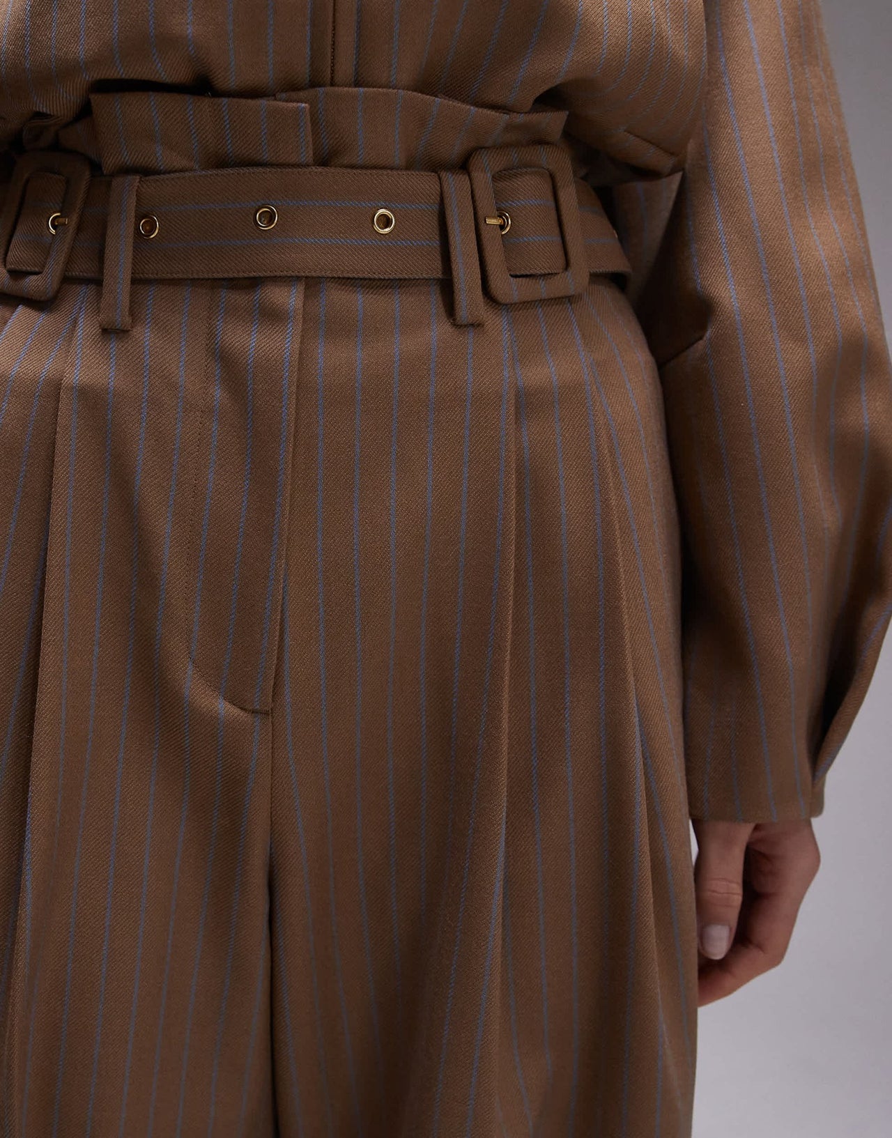 & Other Stories co - ord lux belted trousers in beige stripes - ASOS Sample Sale