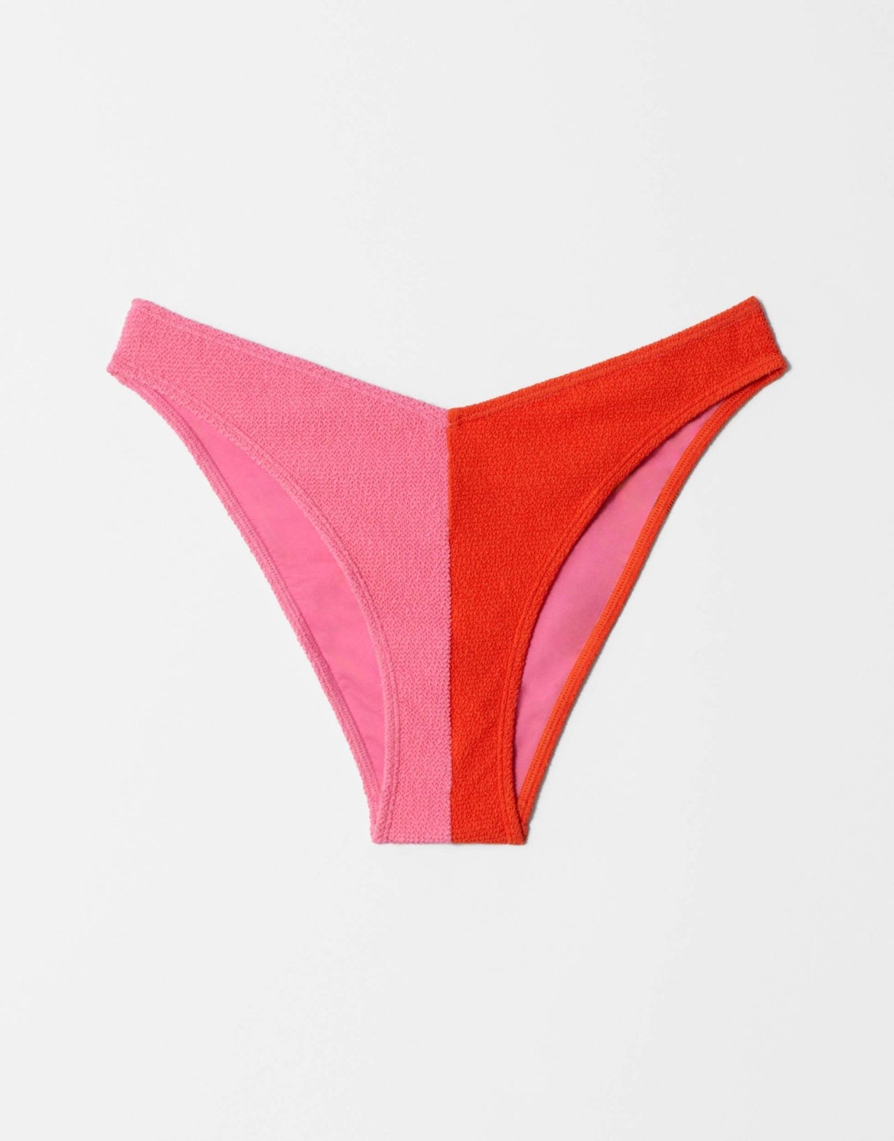 & Other Stories crinkle V high leg bikini bottoms in colour block pink and orange - ASOS Sample Sale