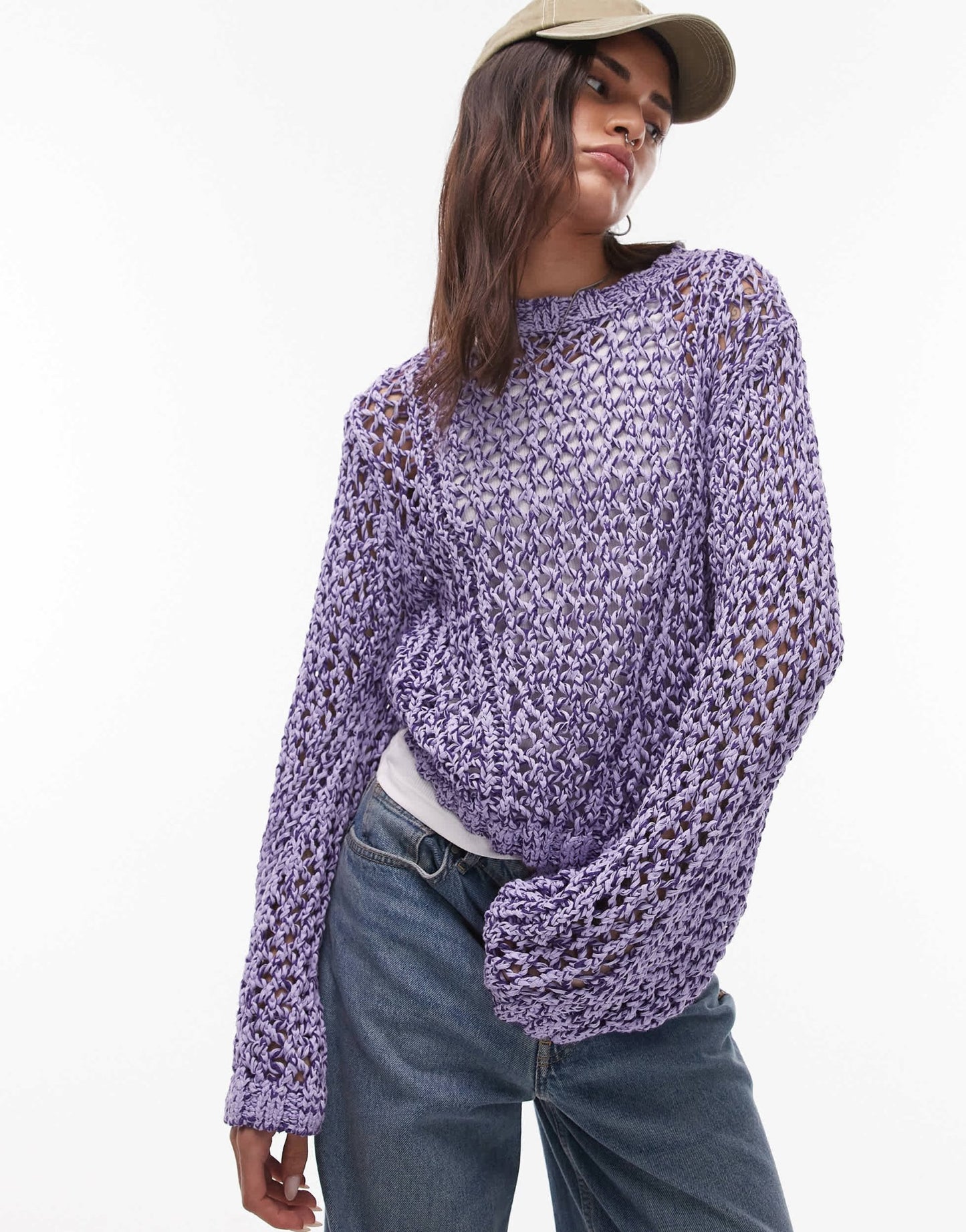 & Other Stories crochet knit sweater with tape detail in lilac - ASOS Sample Sale
