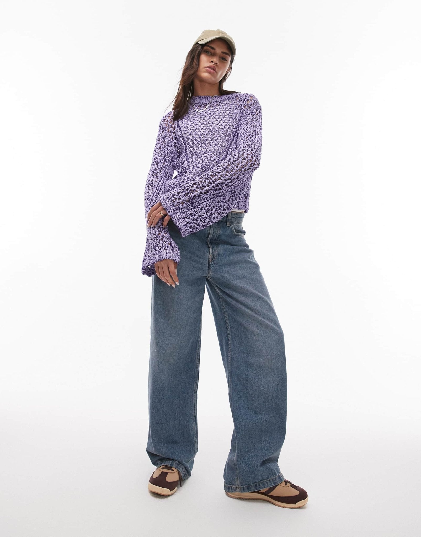 & Other Stories crochet knit sweater with tape detail in lilac - ASOS Sample Sale