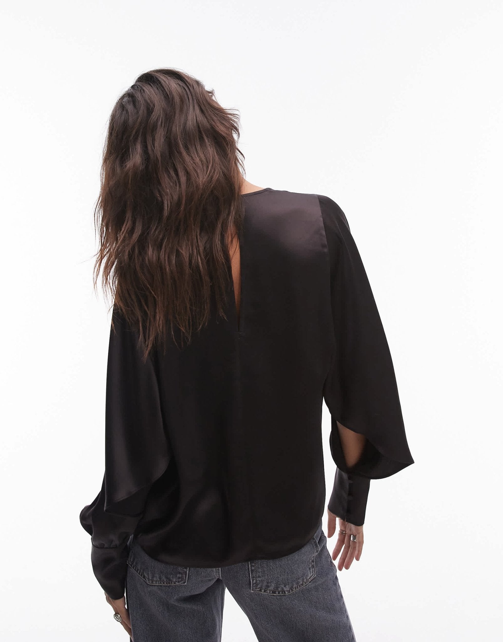 & Other Stories drape detail blouse with volume sleeves in dark brown - ASOS Sample Sale