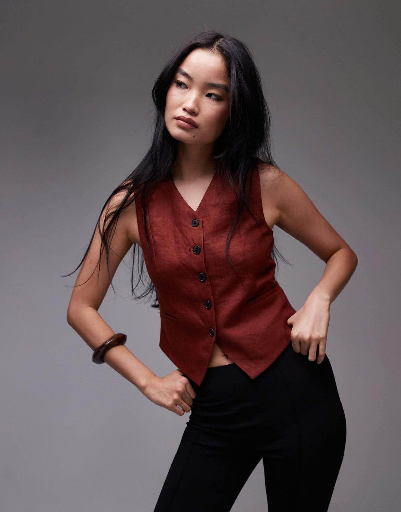 & Other Stories fitted linen waistcoat in rust red - ASOS Sample Sale