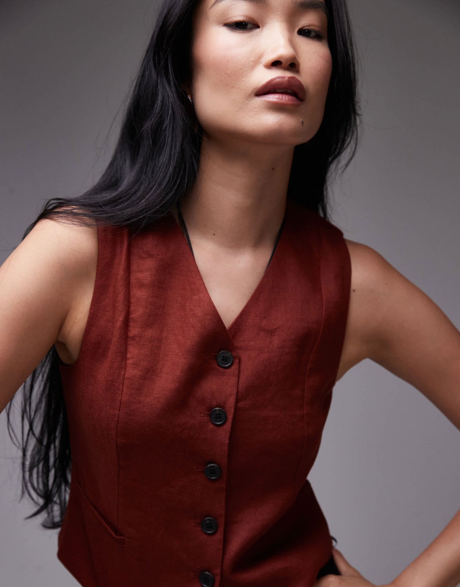 & Other Stories fitted linen waistcoat in rust red - ASOS Sample Sale