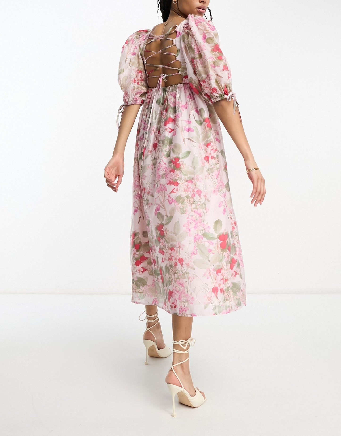 & Other Stories gathered volume midi dress in pink - ASOS Sample Sale