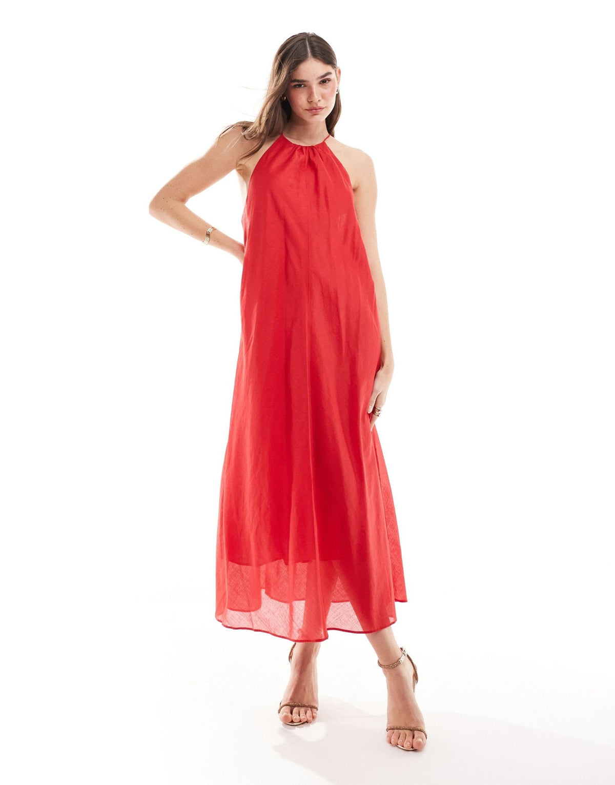 & Other Stories halter neck midaxi dress with cutaway back in red - ASOS Sample Sale