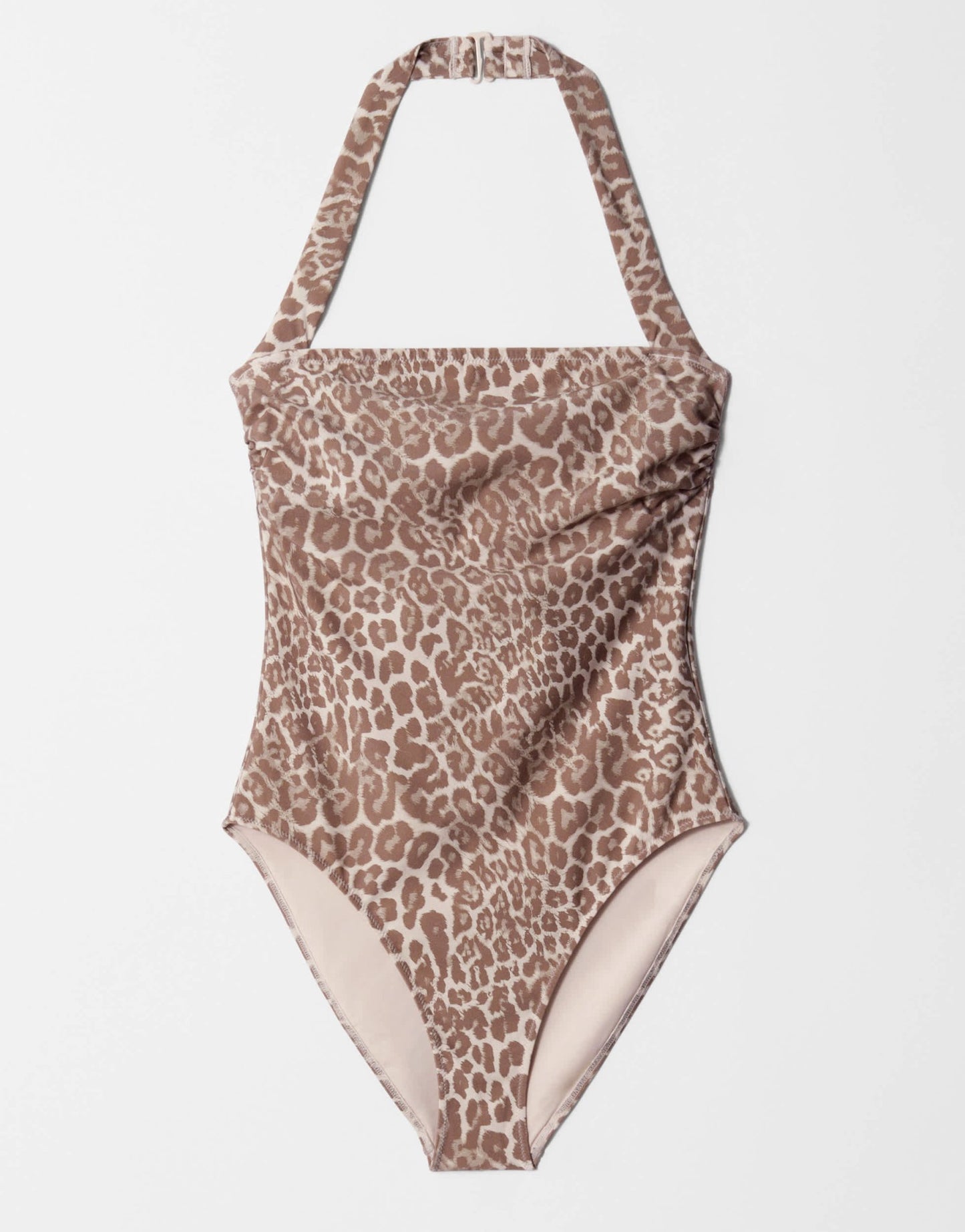 & Other Stories halterneck sqaure neck swimsuit in brown leopard print - ASOS Sample Sale