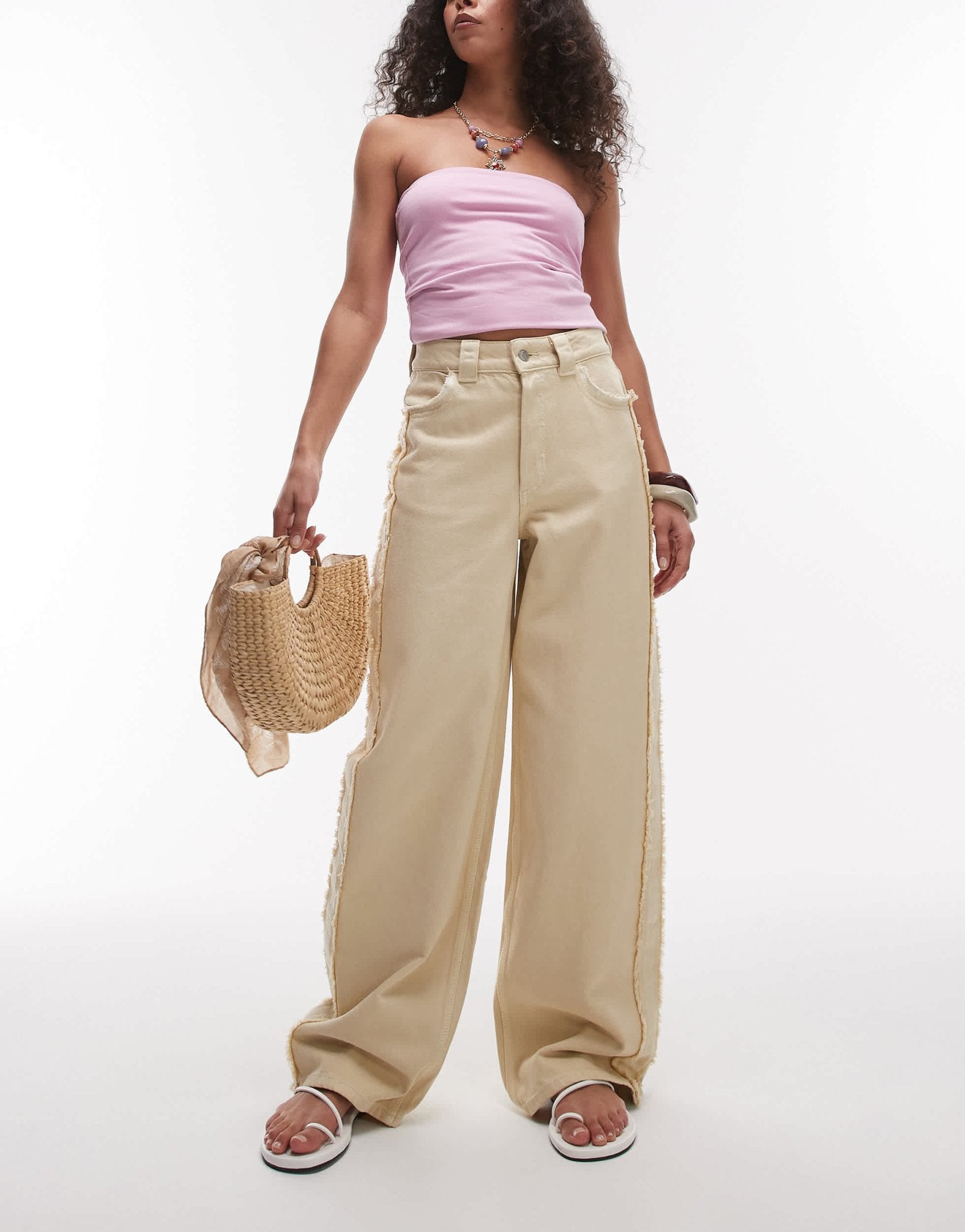& Other Stories high waist wide denim jeans with fray detail in butter yellow - ASOS Sample Sale