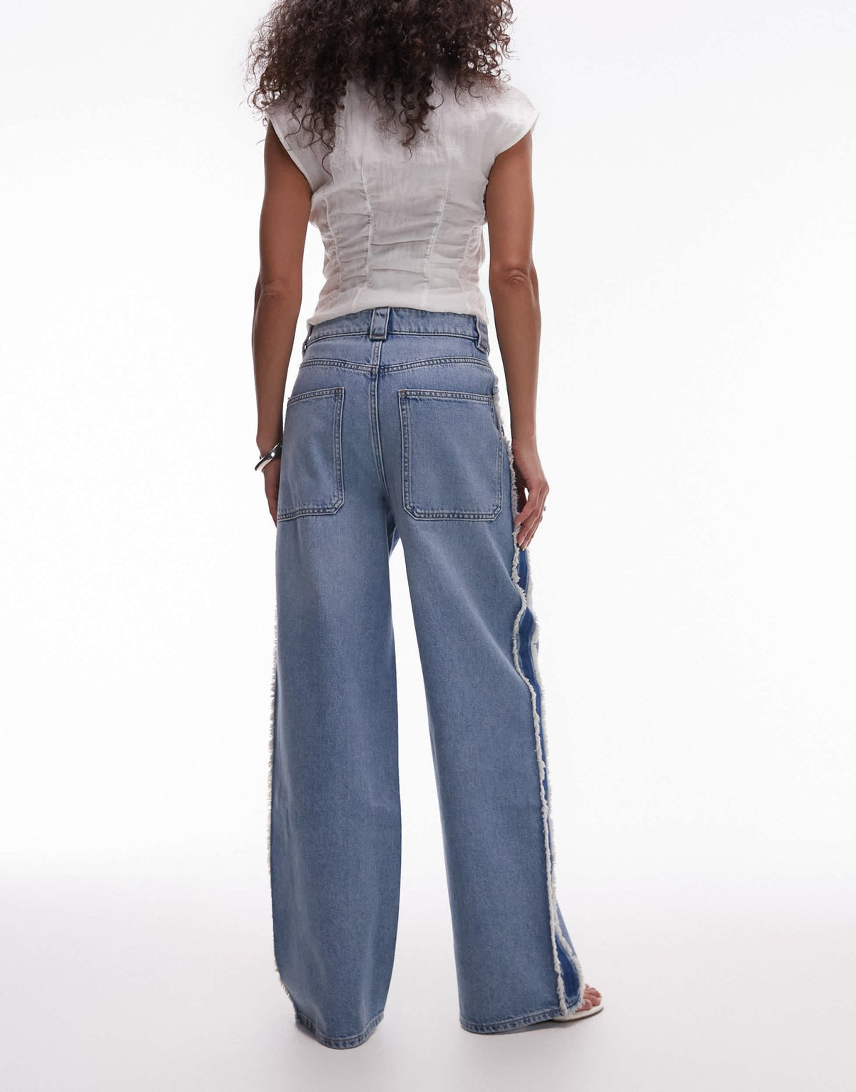 & Other Stories high waist wide denim jeans with fray detail in lightwash blue - ASOS Sample Sale