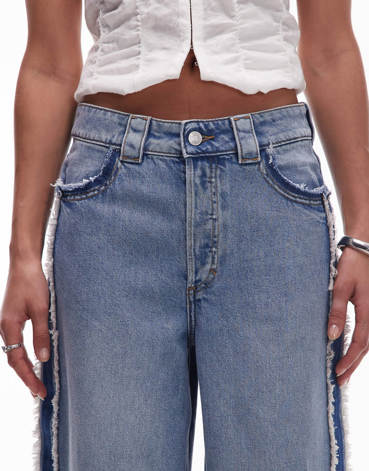 & Other Stories high waist wide denim jeans with fray detail in lightwash blue - ASOS Sample Sale
