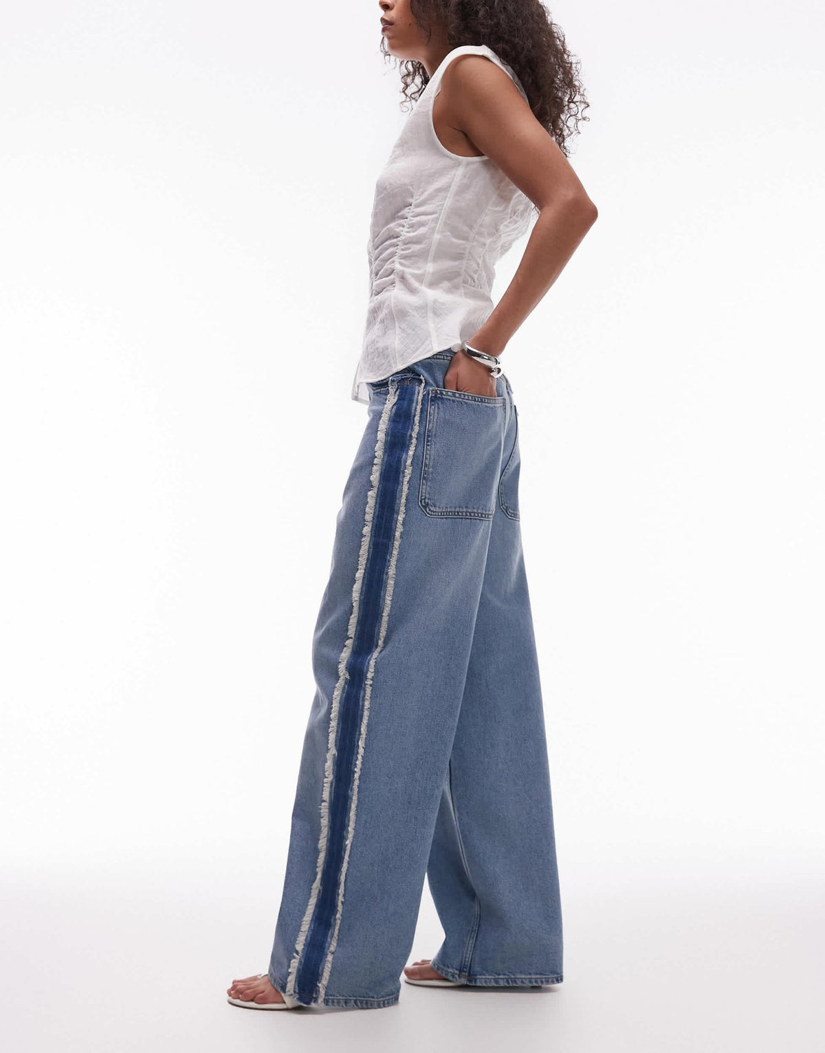 & Other Stories high waist wide denim jeans with fray detail in lightwash blue - ASOS Sample Sale